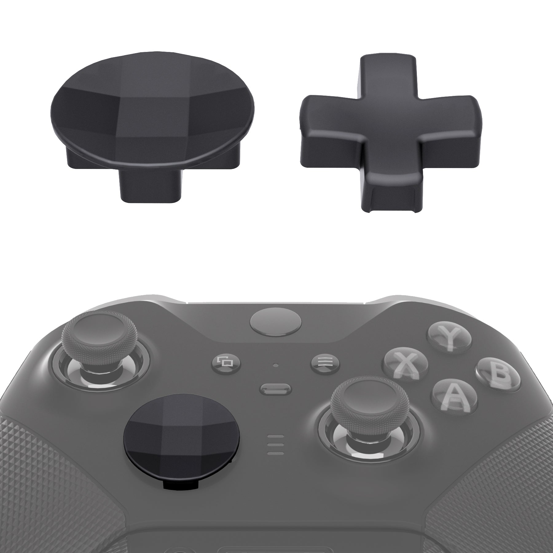 eXtremeRate 2 Pcs Metalic Black Magnetic Stainless Steel D-Pads, for Xbox Elite 1/2 Controller, Replacement Parts Directional Pad Button Kits for Xbox