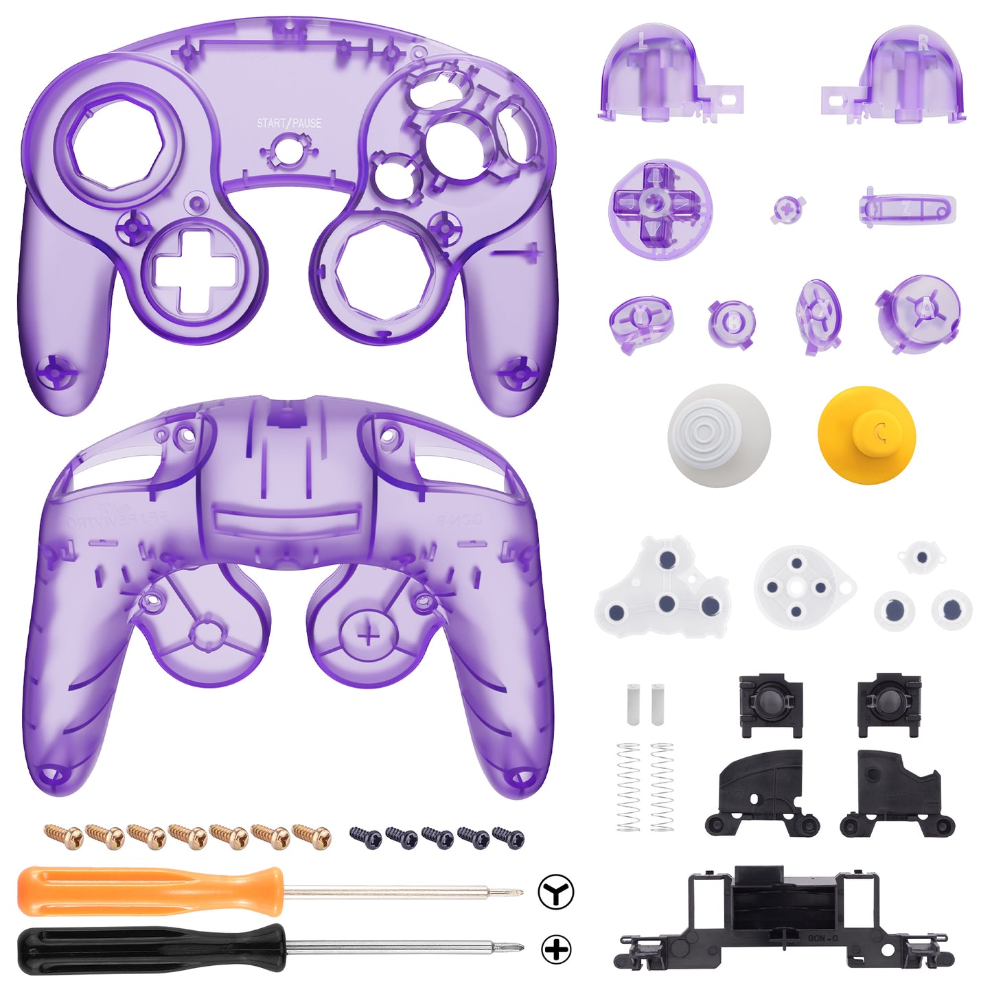 eXtremeRate Replacement  Faceplate Backplate with Buttons for Nintendo GameCube Controller NGC - Clear Atomic Purple eXtremeRate