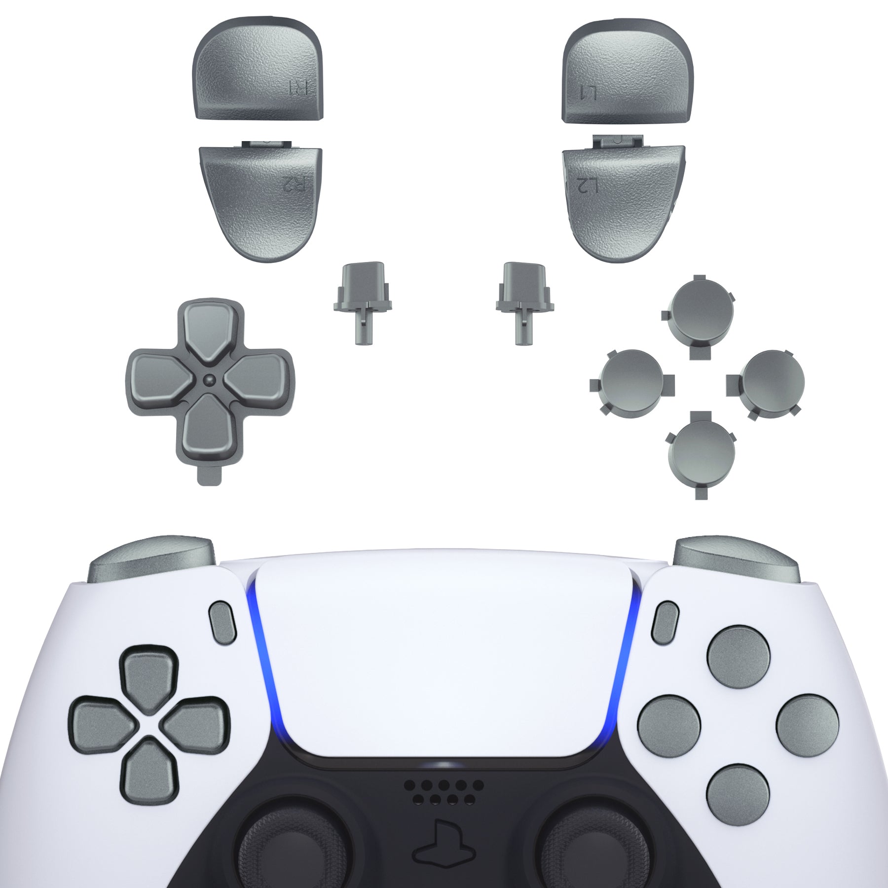 eXtremeRate Replacement Full Set Buttons Compatible with PS5 Controller  BDM-030/040 - Metallic Steel Gray