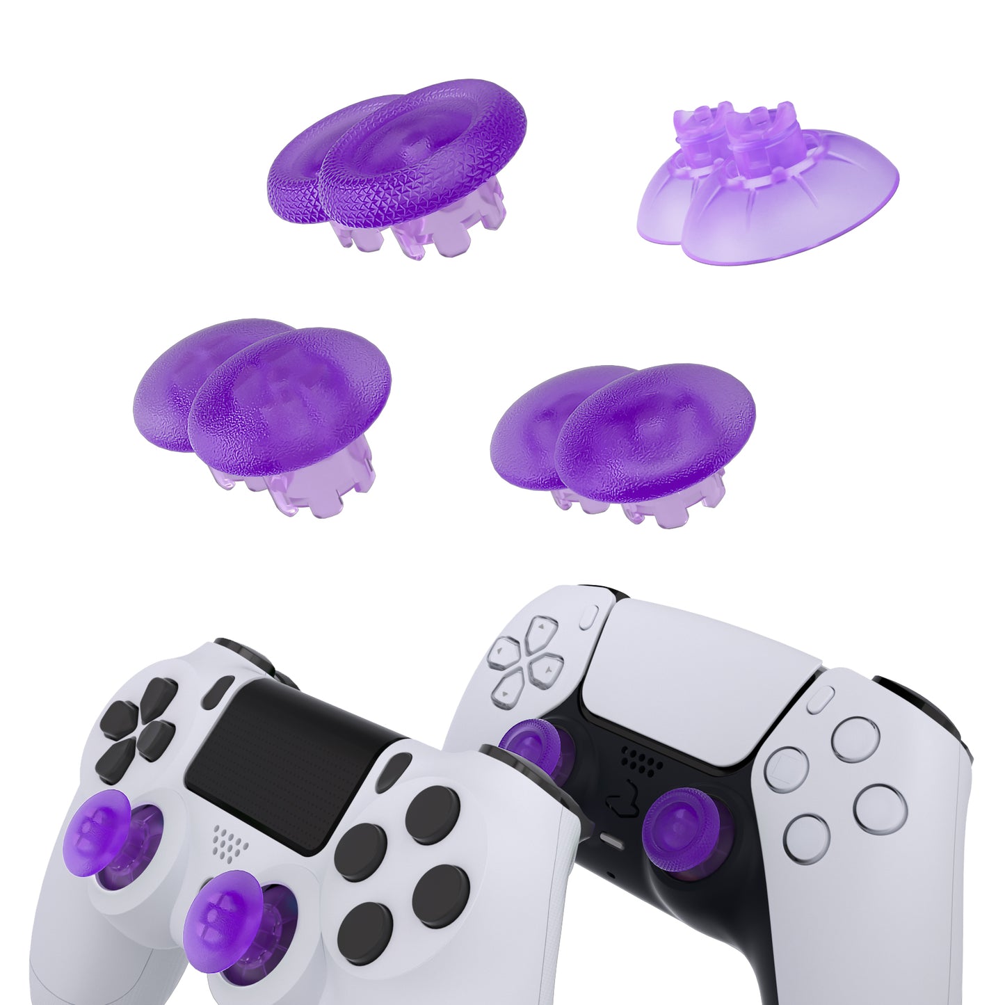 eXtremeRate EDGE Sticks Replacement Interchangeable Thumbsticks for PS5 & PS4 All Model Controllers - Clear Atomic Purple