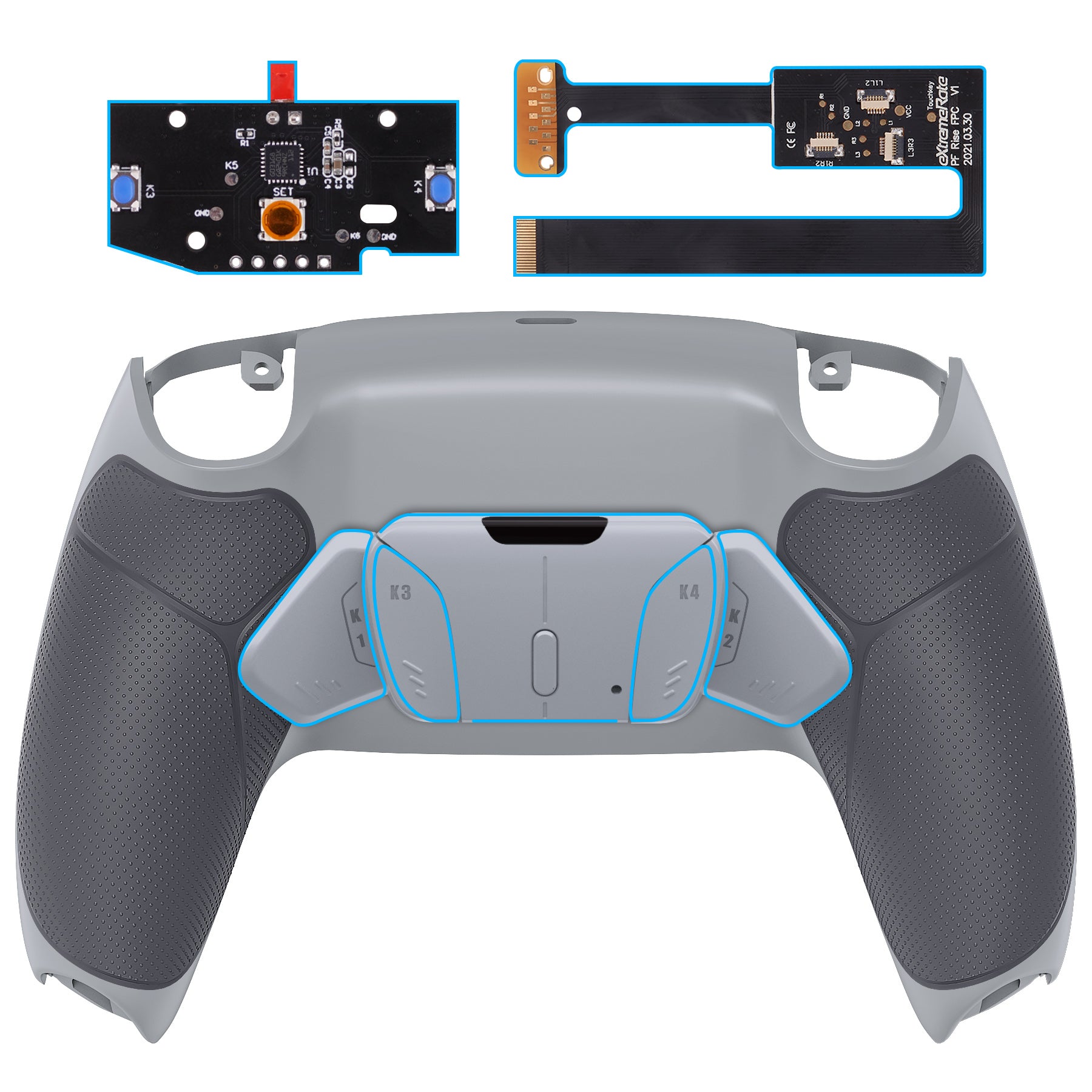 eXtremeRate Remappable RISE 4.0 Remap Kit for PS5 Controller BDM-010/020 -  Rubberized Classic Gray