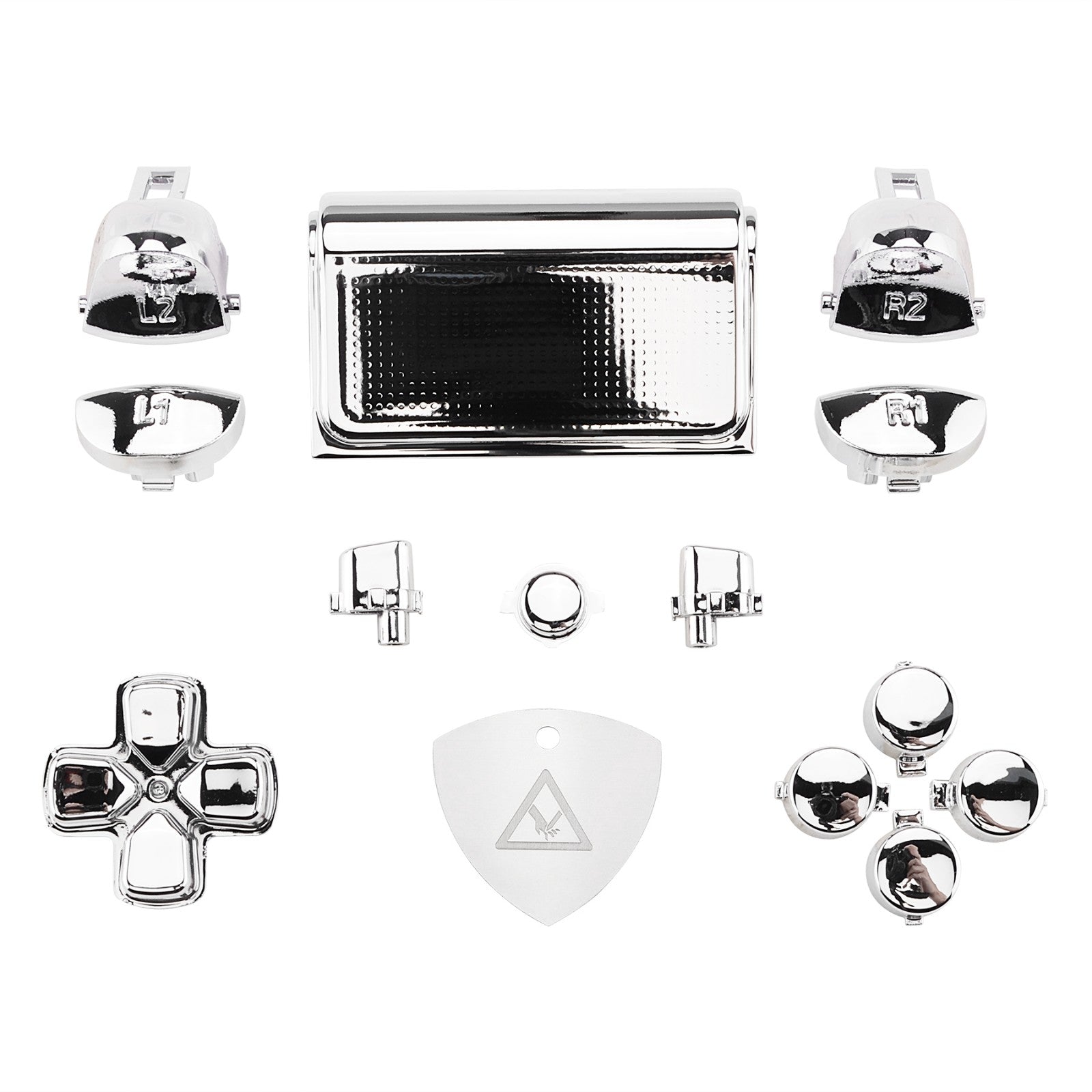 eXtremeRate Replacement Full Set Buttons Compatible with PS4 Slim Pro  CUH-ZCT2 Controller - Chrome Silver