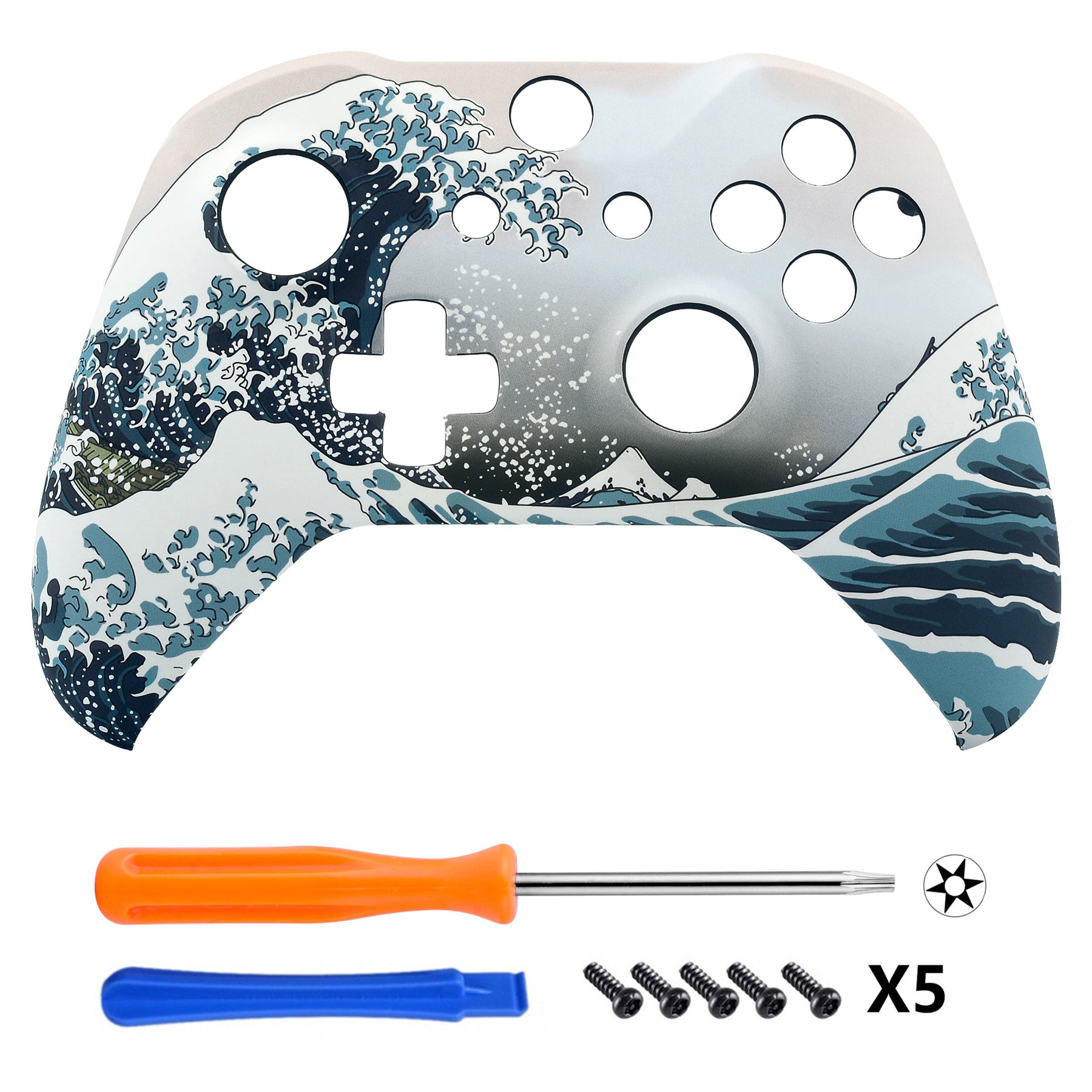 eXtremeRate Replacement Front Housing Shell for Xbox One X & S Controller  (Model 1708) - The Great Wave