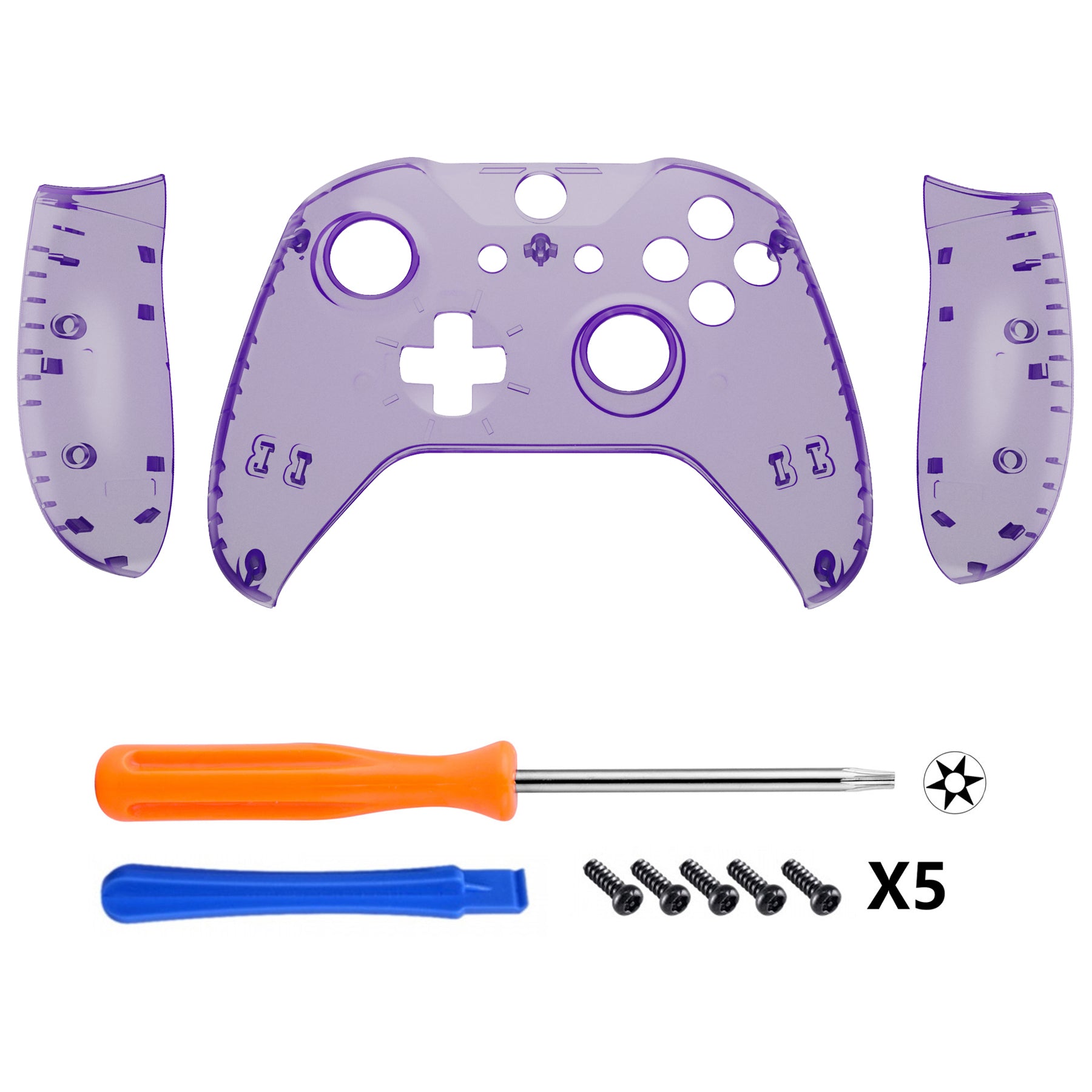 eXtremeRate Replacement Front Housing Shell with Side Rails Panel for Xbox  One X & S Controller (Model 1708) - Transparent Clear Atomic Purple
