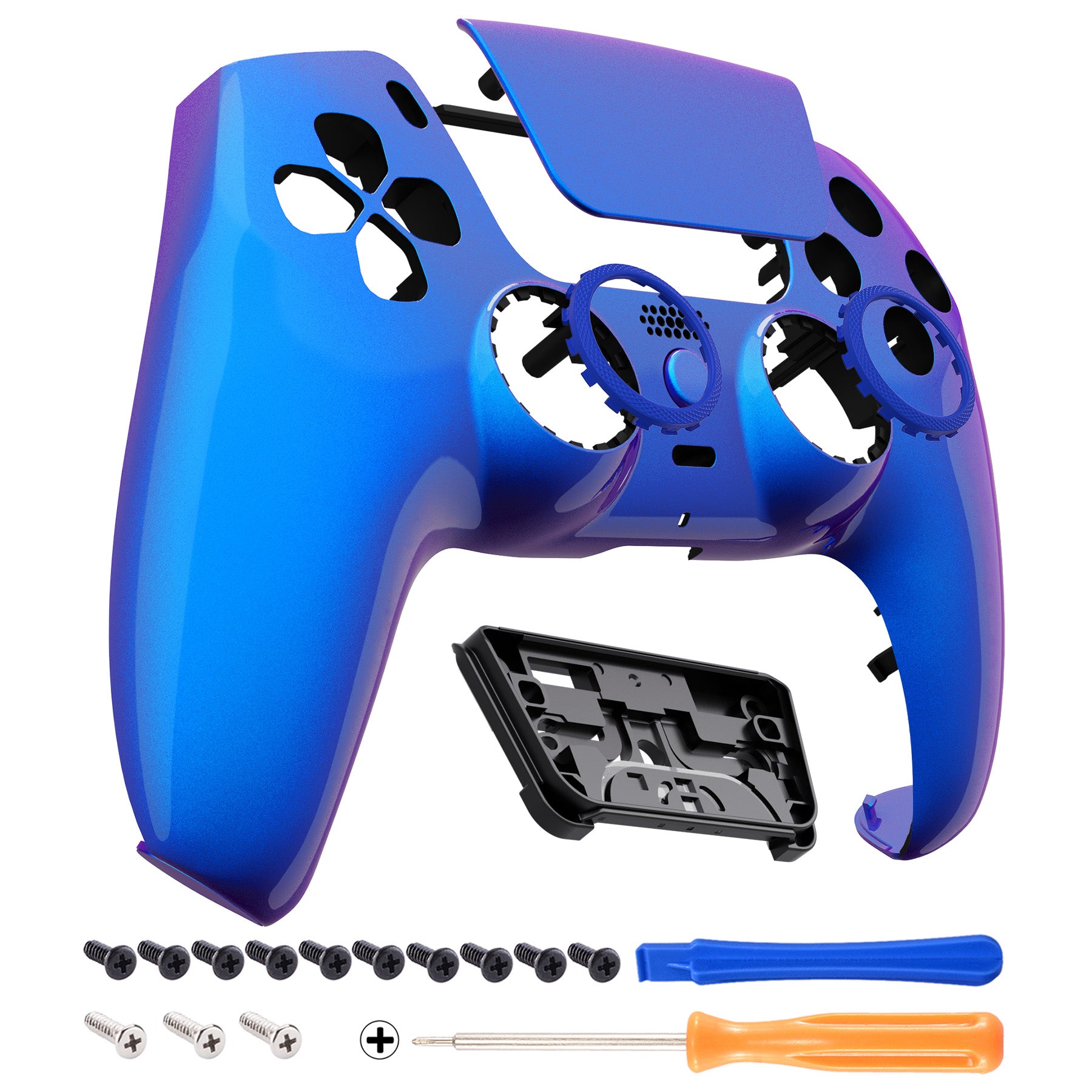 eXtremeRate LUNA Redesigned Replacement Front Shell with Touchpad  Compatible with PS5 Controller BDM-010/020/030/040 - Chameleon Purple Blue