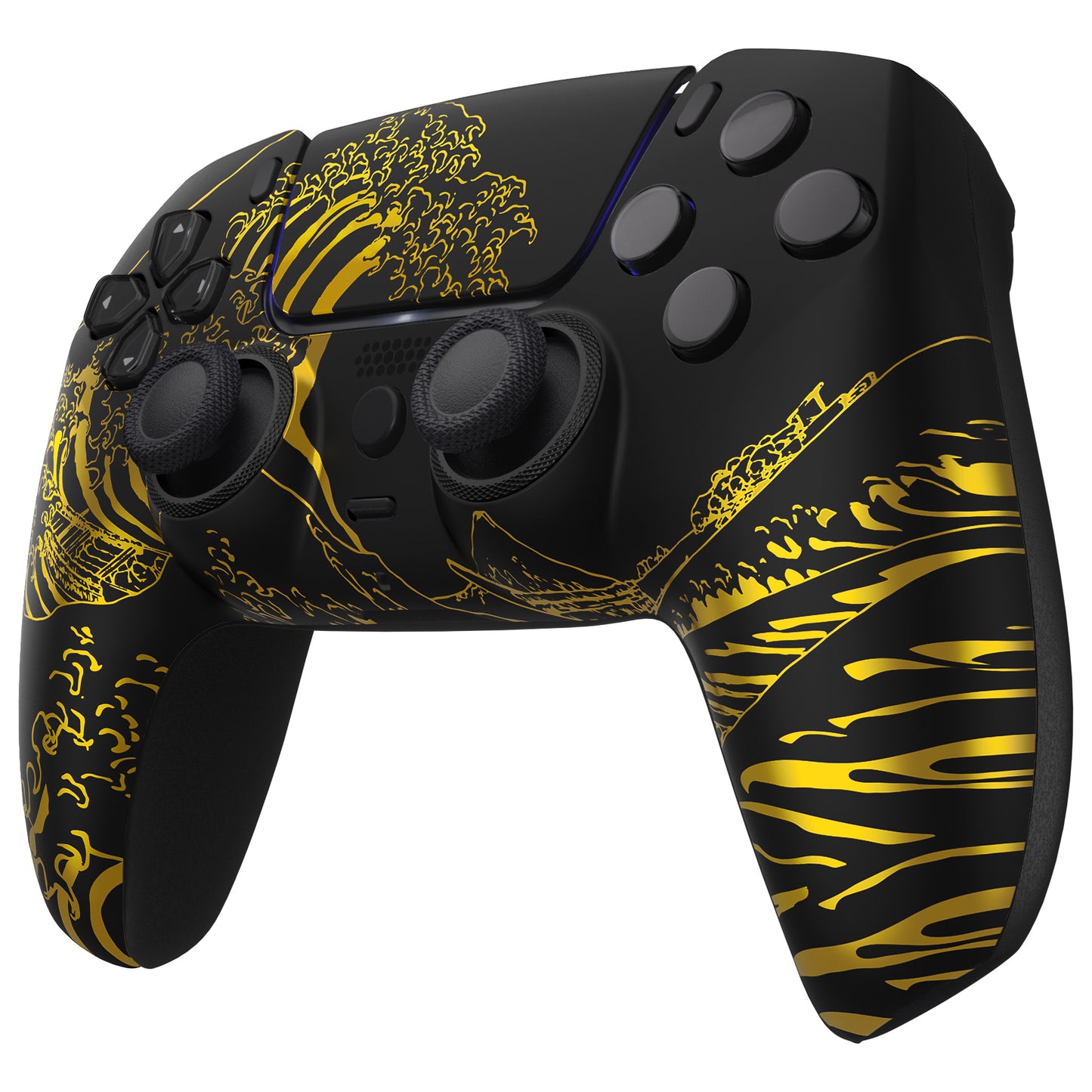 eXtremeRate LUNA Redesigned Replacement Front Shell with Touchpad Compatible with PS5 Controller BDM-010/020/030/040 - The Great GOLDEN Wave Off Kanagawa - Black eXtremeRate