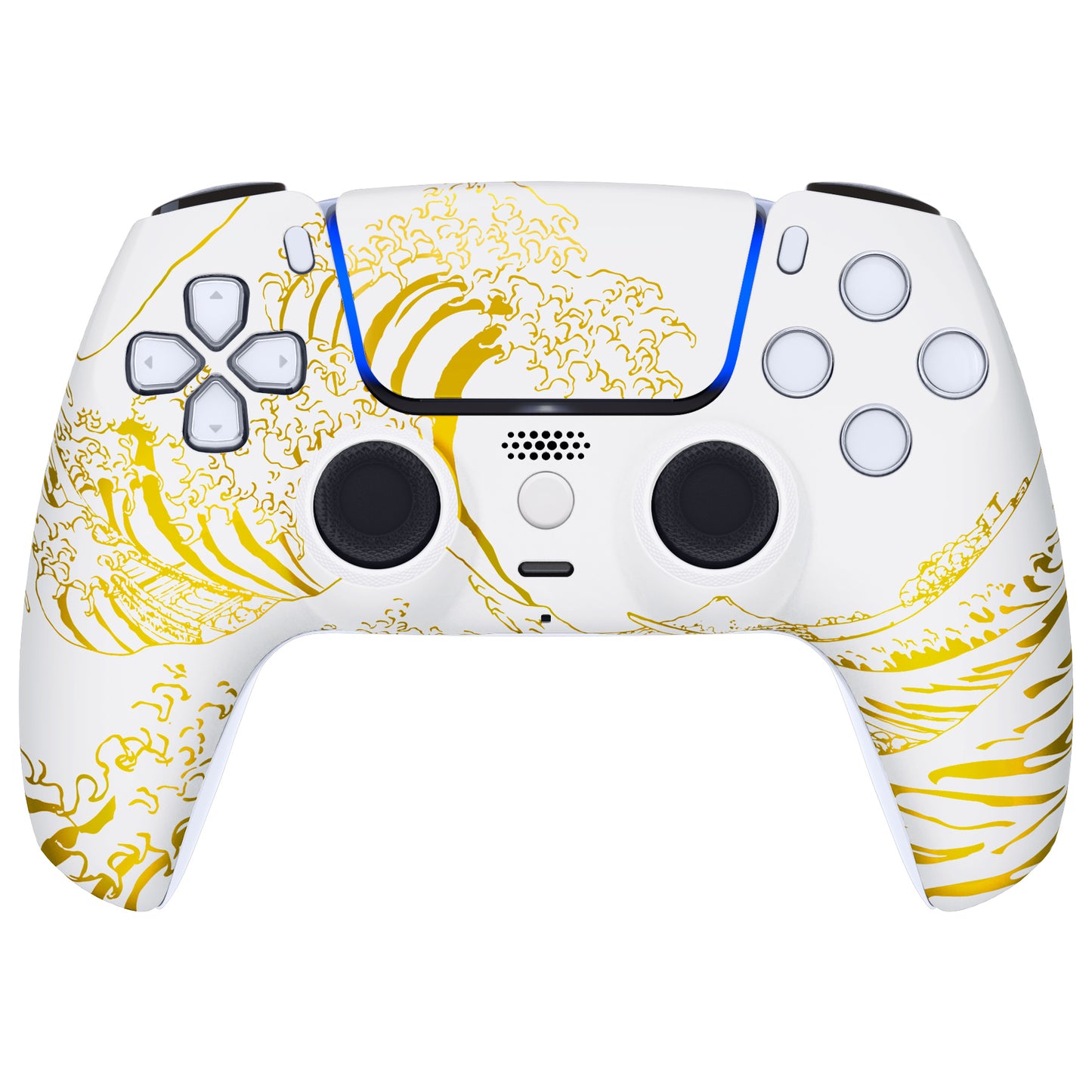 eXtremeRate LUNA Redesigned Replacement Front Shell with Touchpad Compatible with PS5 Controller BDM-010/020/030/040 - The Great GOLDEN Wave Off Kanagawa - White eXtremeRate