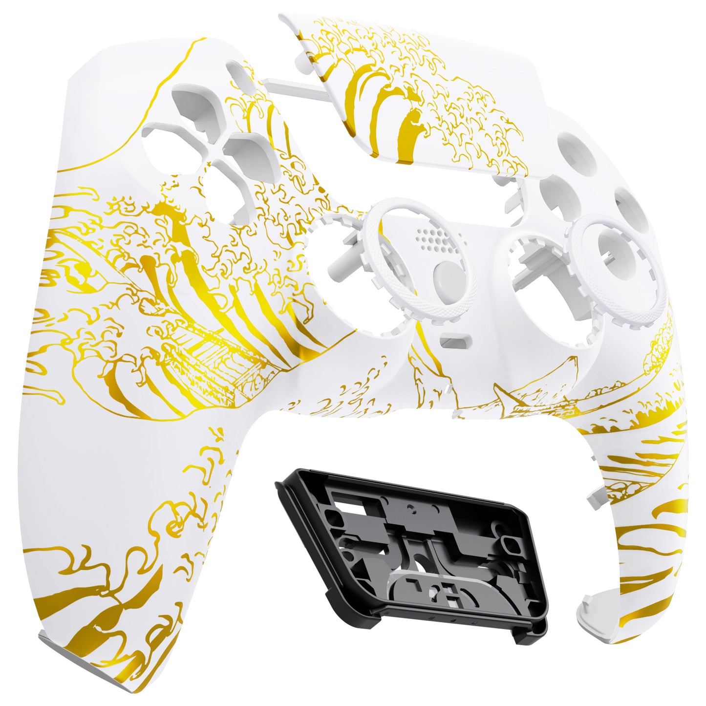 eXtremeRate LUNA Redesigned Replacement Front Shell with Touchpad Compatible with PS5 Controller BDM-010/020/030/040 - The Great GOLDEN Wave Off Kanagawa - White eXtremeRate