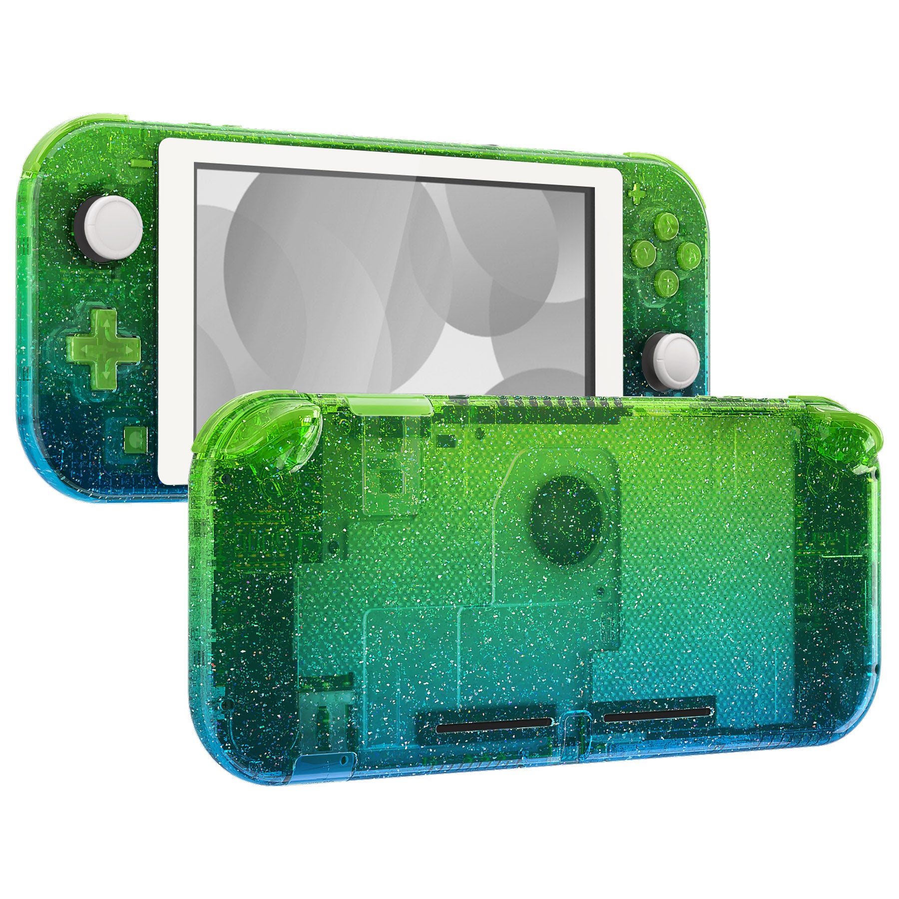 eXtremeRate Replacement Housing Shell for with Screen Protector for  Nintendo Switch Lite - Glitter Gradient Translucent Green Blue