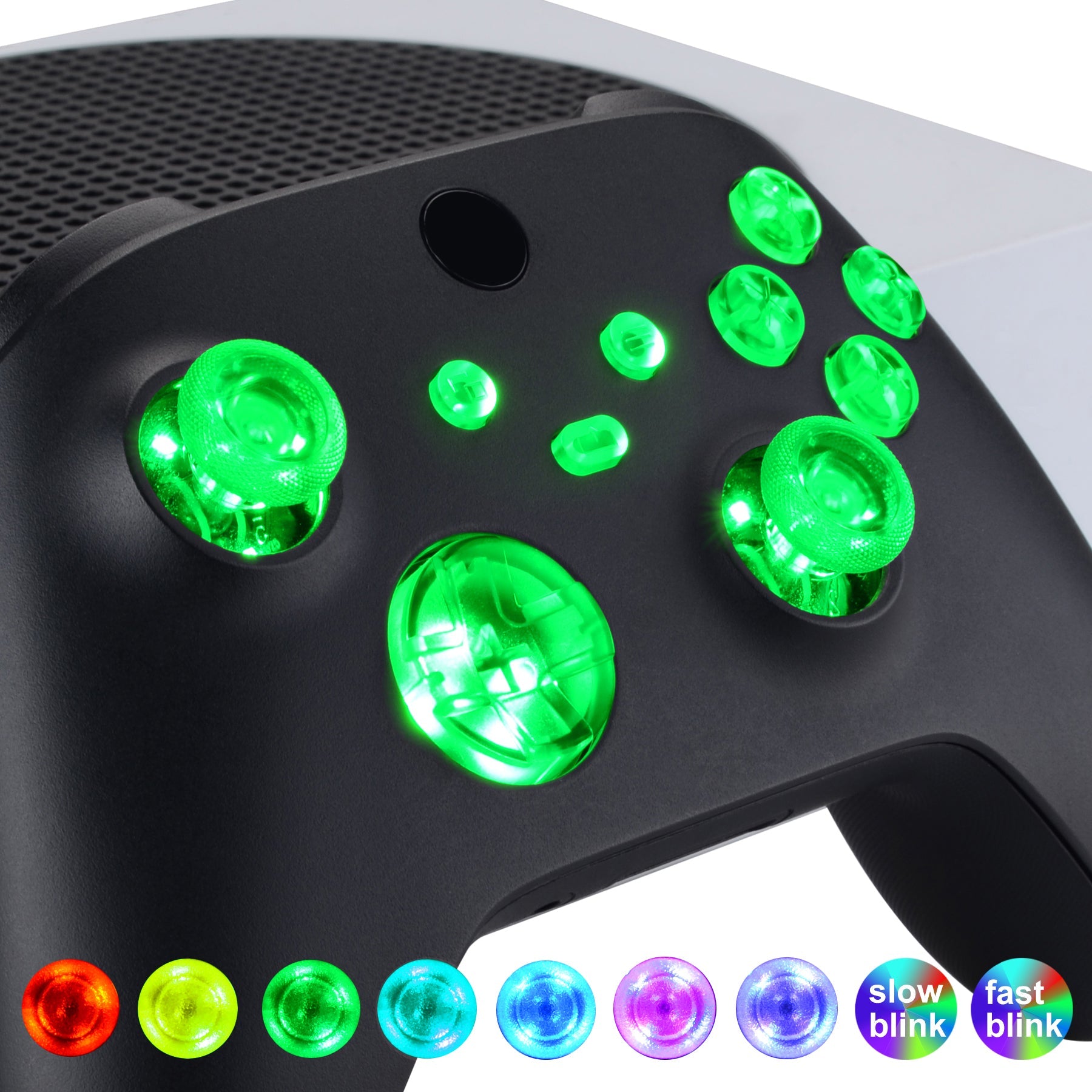 eXtremeRate Multi-Colors Luminated D-pad Thumbsticks Start Back Sync ABXY  Buttons for Xbox Series X/S Controller, 7 Colors 9 Modes DTF LED Kit for Xbox  Series X/S Controller - Controller NOT Included –