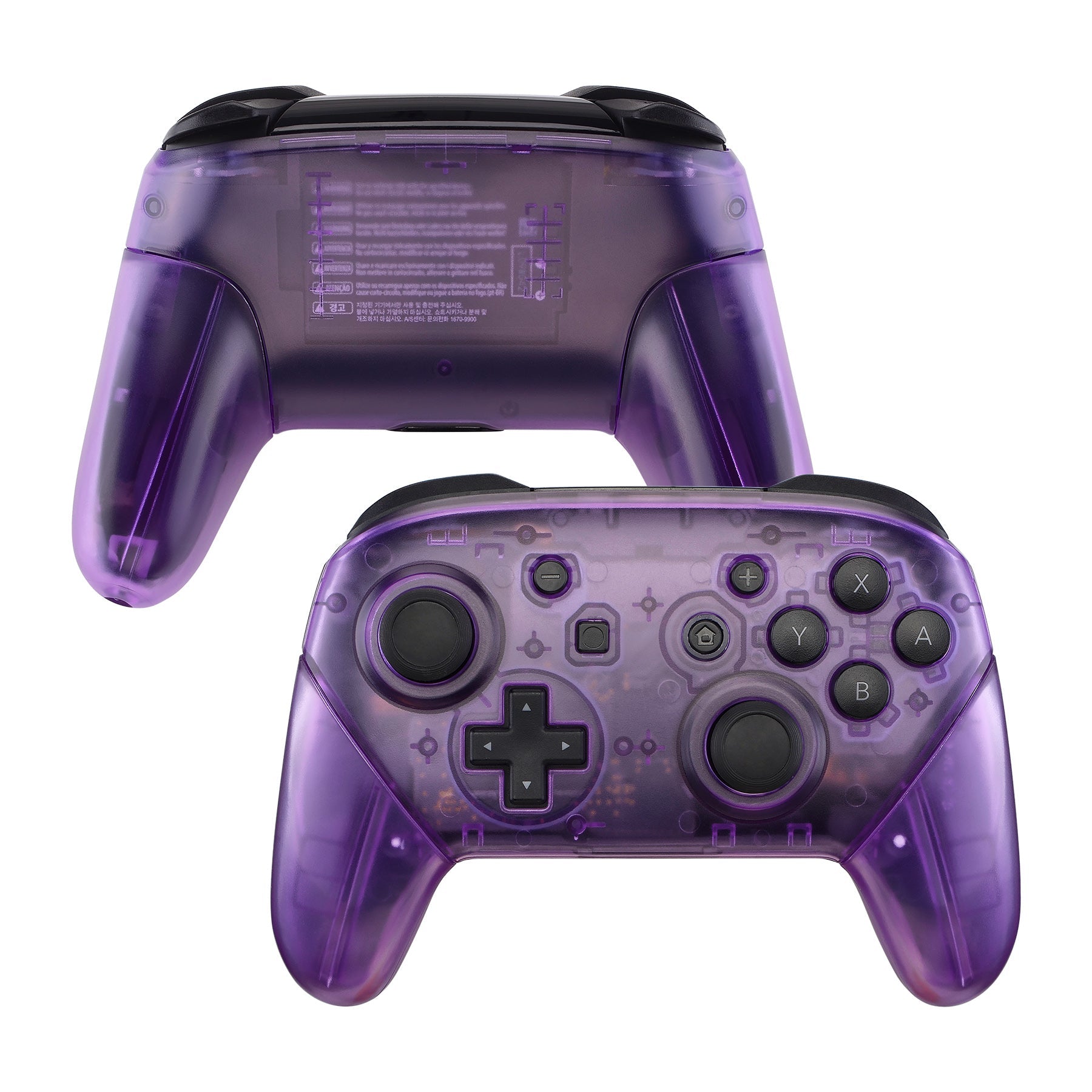 eXtremeRate Retail Clear Atomic Purple Faceplate Backplate Handles for Nintendo Switch Pro Controller, DIY Replacement Grip Housing Shell Cover for Nintendo Switch Pro - Controller NOT Included - FRM505