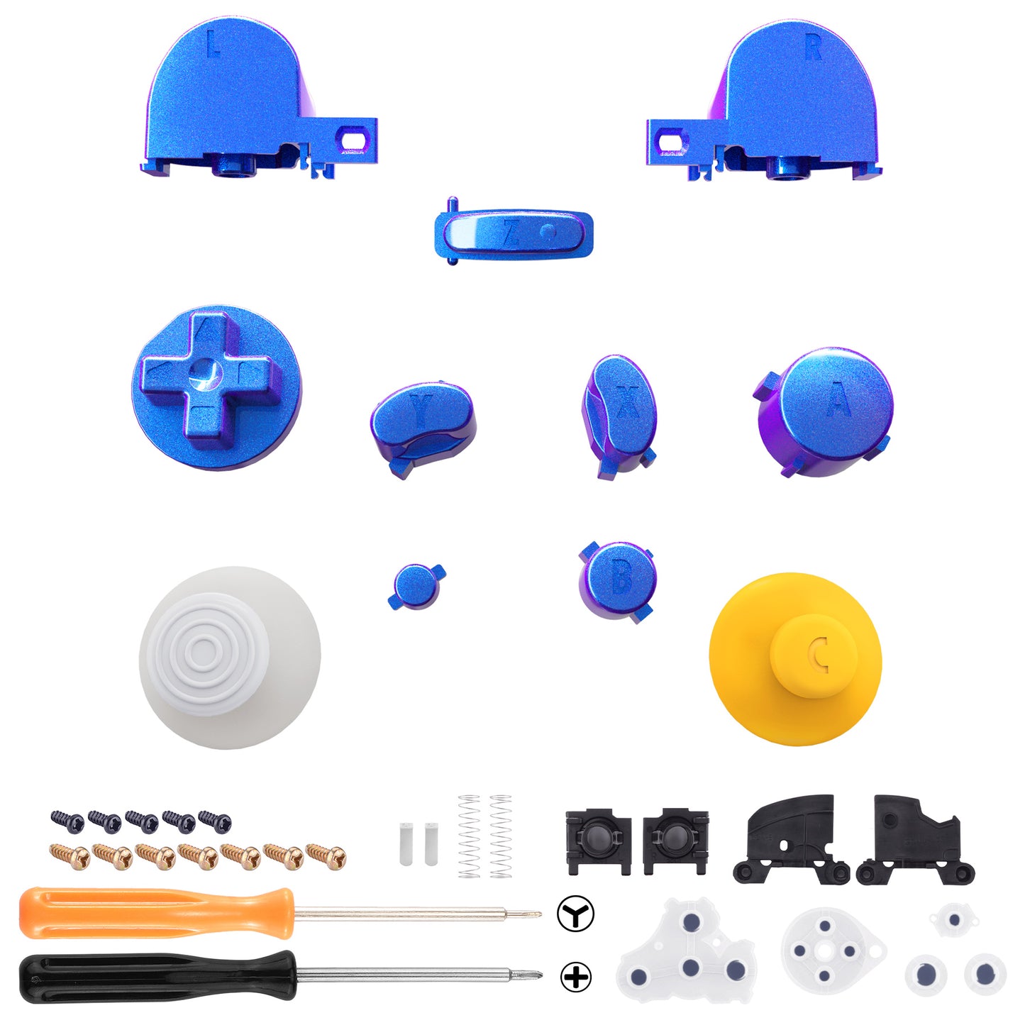 eXtremeRate Retail Chameleon Purple Blue Repair ABXY D-pad Z L R Keys for Nintendo GameCube Controller, DIY Replacement Full Set Buttons Thumbsticks for Nintendo GameCube Controller - Controller NOT Included - GCNJ2003