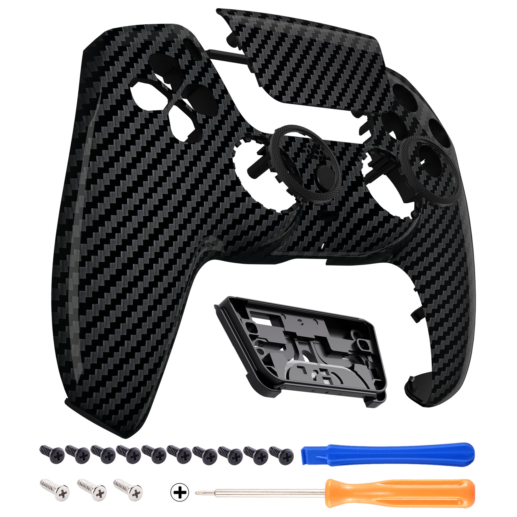 eXtremeRate LUNA Redesigned Replacement Front Shell with Touchpad  Compatible with PS5 Controller BDM-010/020/030/040 - Graphite Carbon Fiber