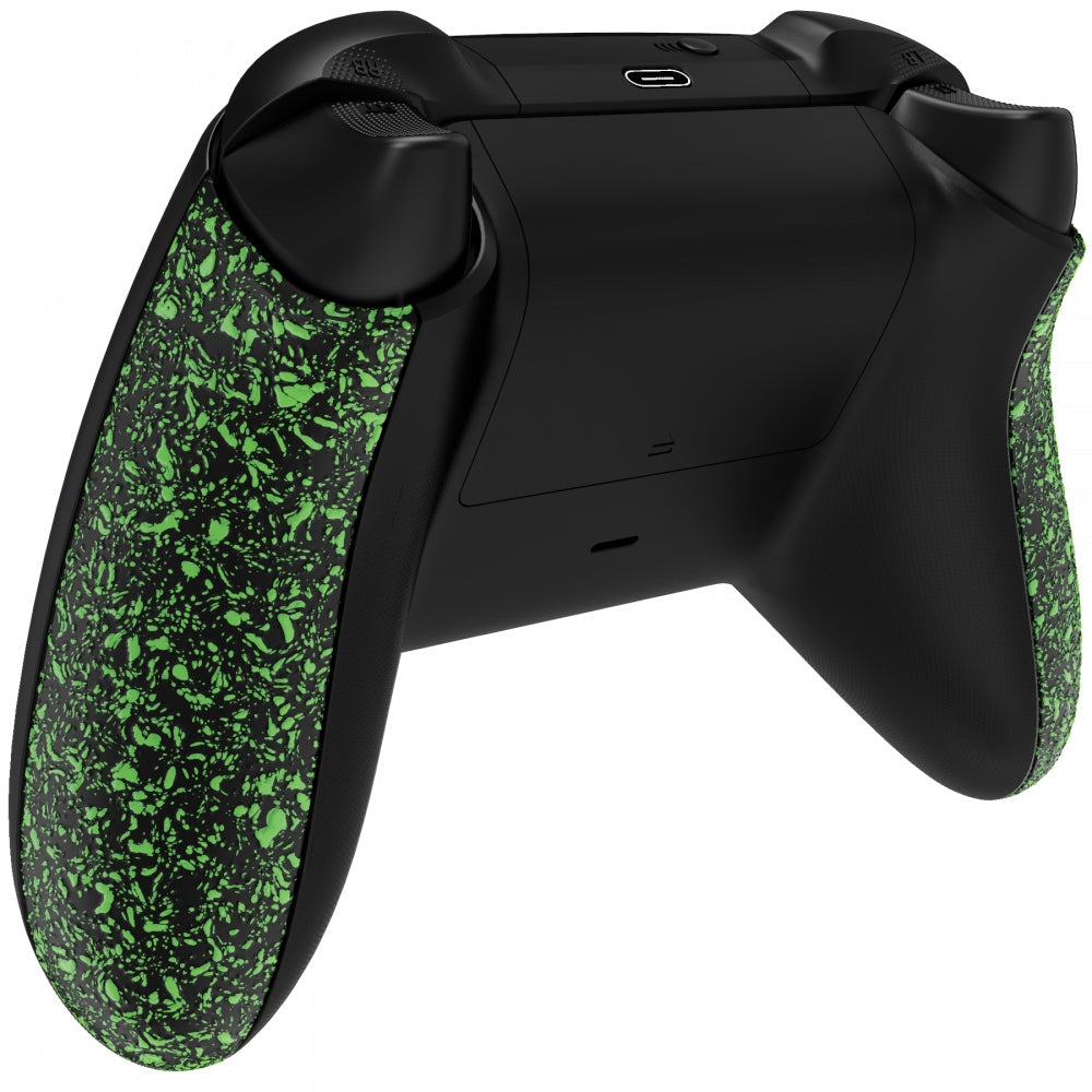 eXtremeRate Textured Green Back Panels, Comfortable Non-Slip Side Rails, 3D Splashing Handles, Game Improvement Replacement Parts for Microsoft Xbox