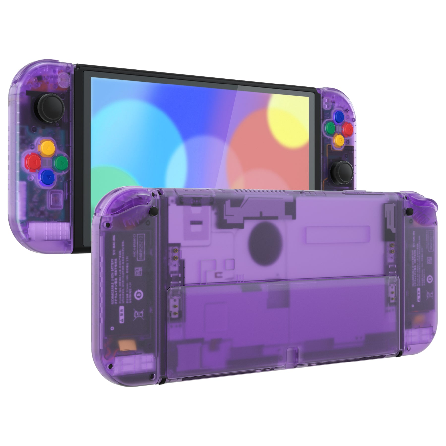 eXtremeRate Clear Atomic Purple Custom Full Set Shell for Nintendo Switch  OLED, DIY Replacement Console Back Plate, NS Joycon Handheld Controller  Housing with Colorful Buttons for Nintendo Switch OLED 