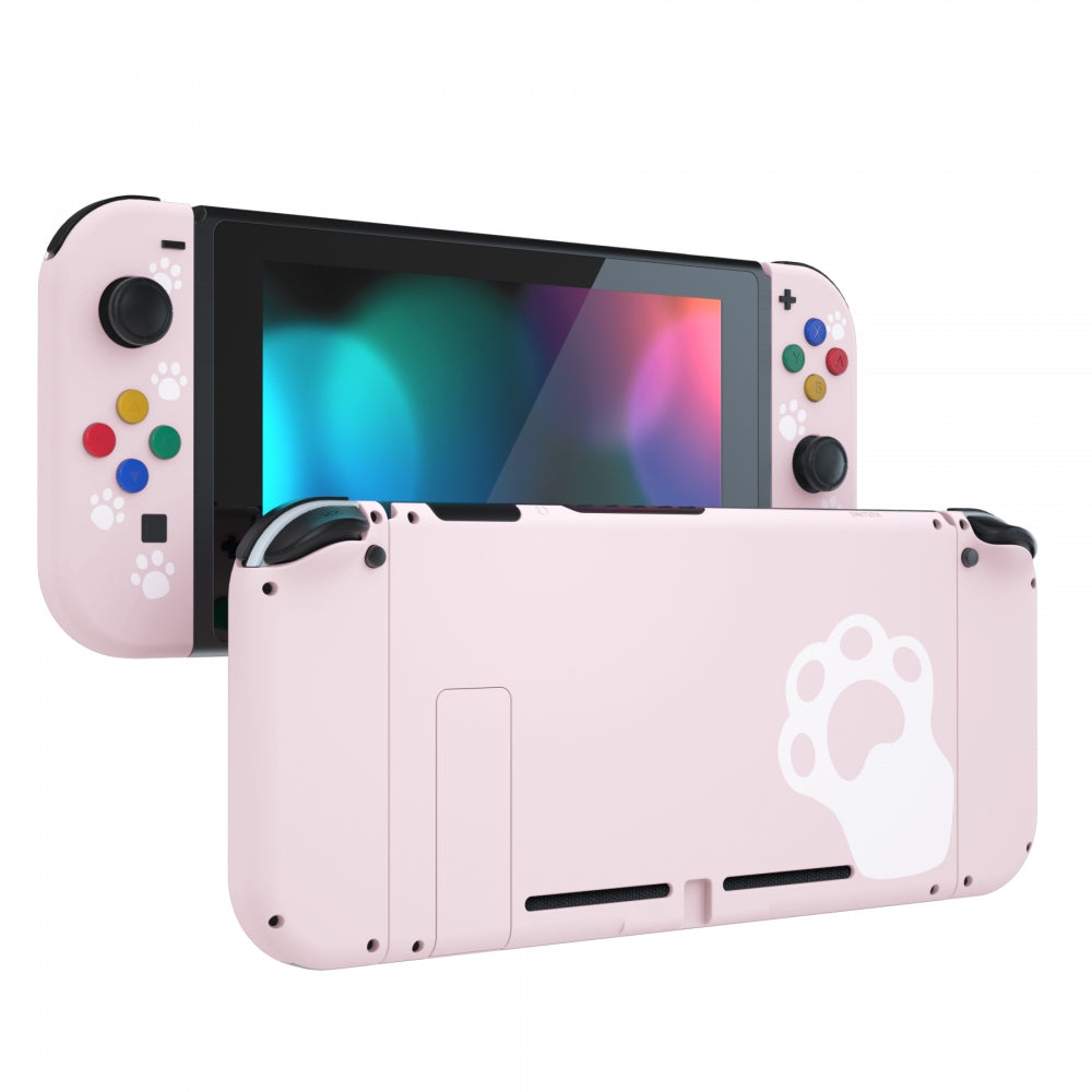 eXtremeRate Replacement Full Set Shells with Buttons for Nintendo Switch -  Cherry Blossoms Pink Cat Paw
