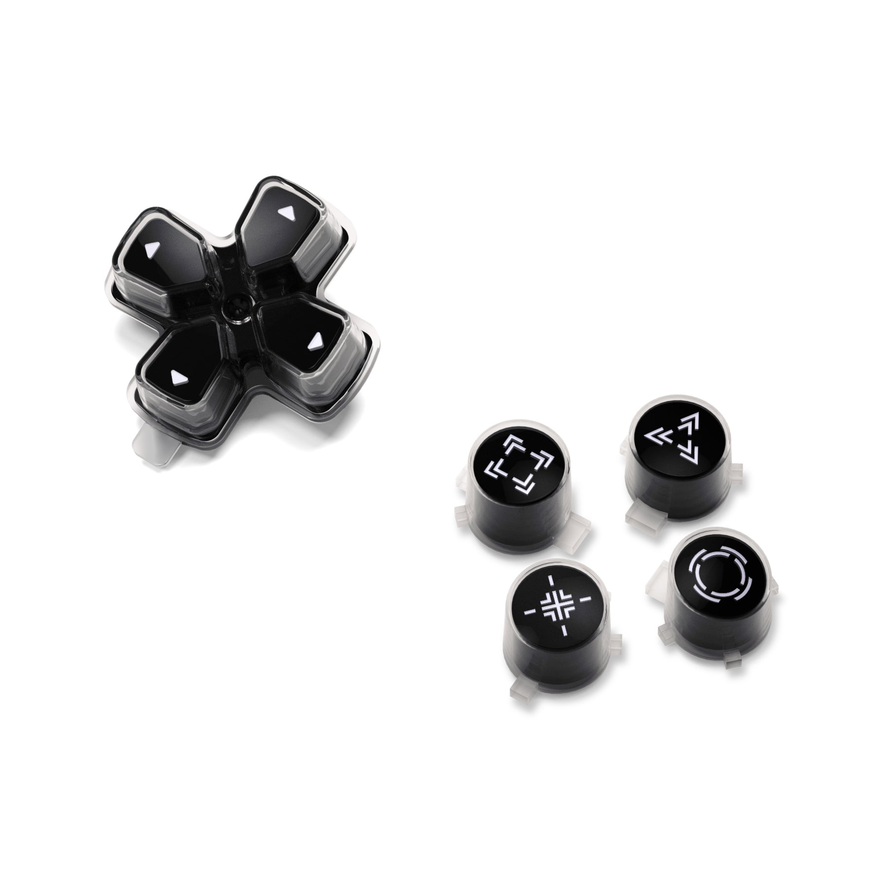 eXtremeRate Retail Replacement Custom Dpad Action Buttons Three-Tone Black & Clear With Black White Redesigned Symbols D-pad Face Buttons For ps5 Controller - JPFF001