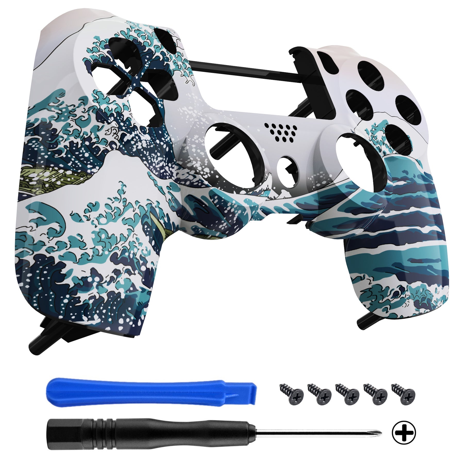 eXtremeRate Replacement Front Housing Shell for PS4 Slim Pro Controller  Controller (CUH-ZCT2 JDM-040/050/055) - The Great Wave