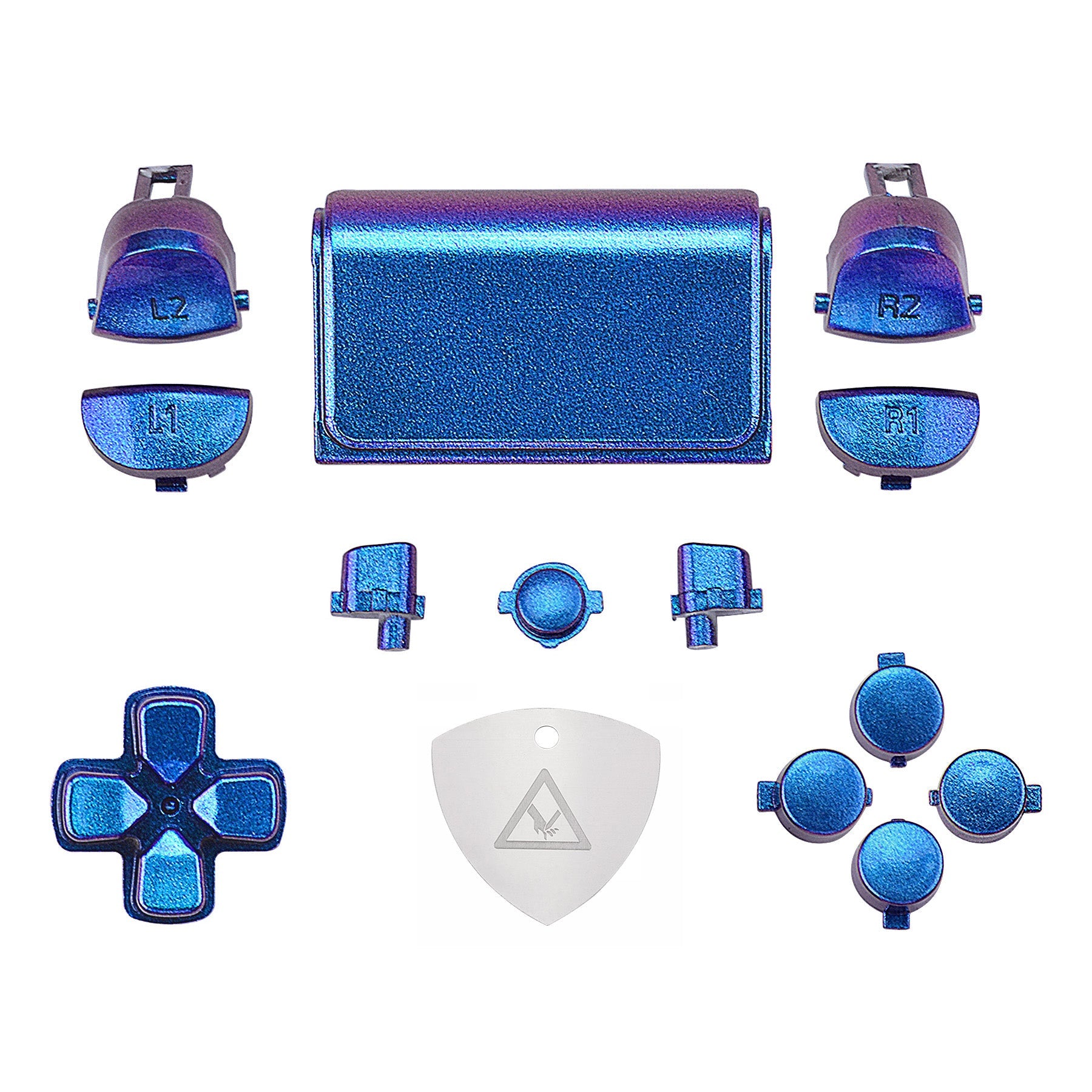 eXtremeRate Replacement Full Set Buttons Compatible with PS4 Slim Pro  CUH-ZCT2 Controller - Chameleon Purple Blue