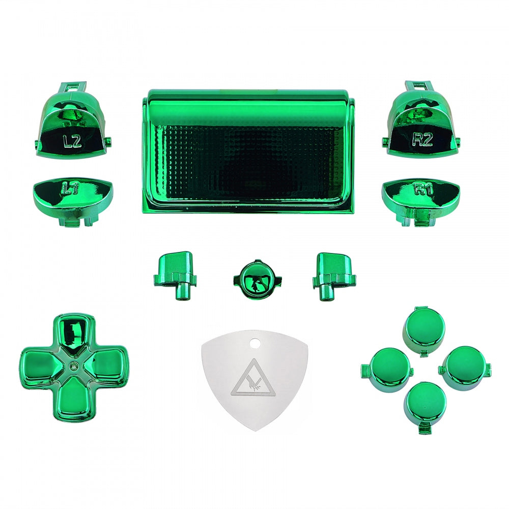 eXtremeRate Replacement Full Set Buttons Compatible with PS4 Slim Pro  CUH-ZCT2 Controller - Chrome Green