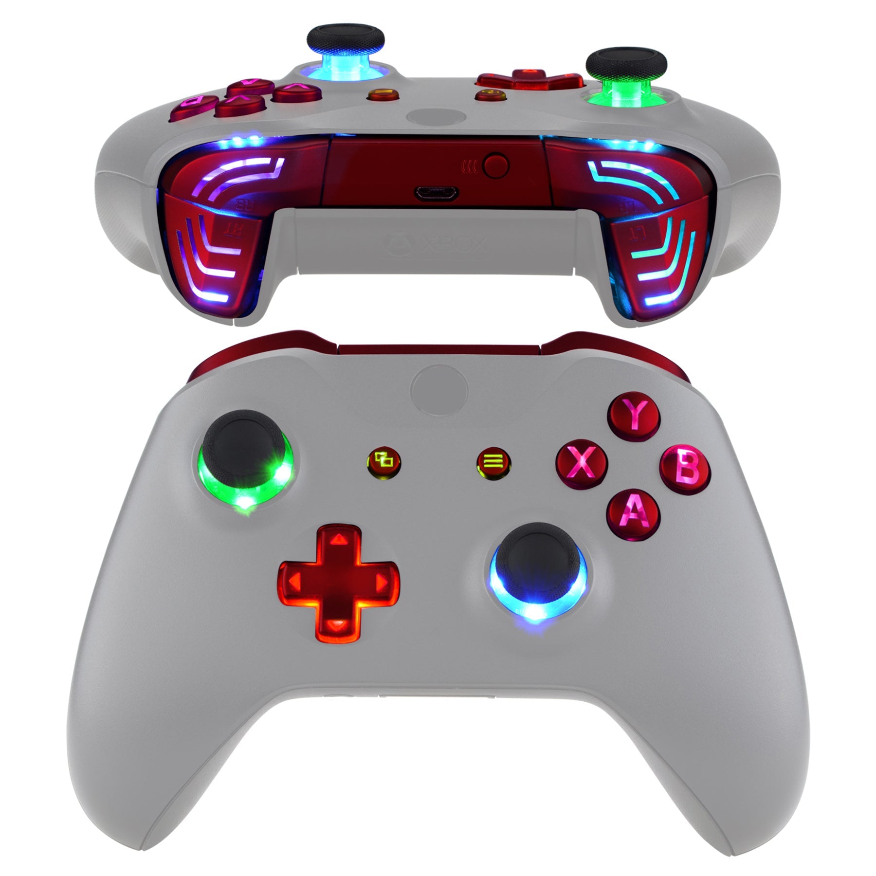 eXtremeRate Retail Scarlet Red Multi-Colors Luminated Dpad Thumbsticks Start Back ABXY Action Buttons, Classical Symbols Buttons DTFS (DTF 2.0) LED Kit for Xbox One S/X Controller - Controller NOT Included - X1LED06