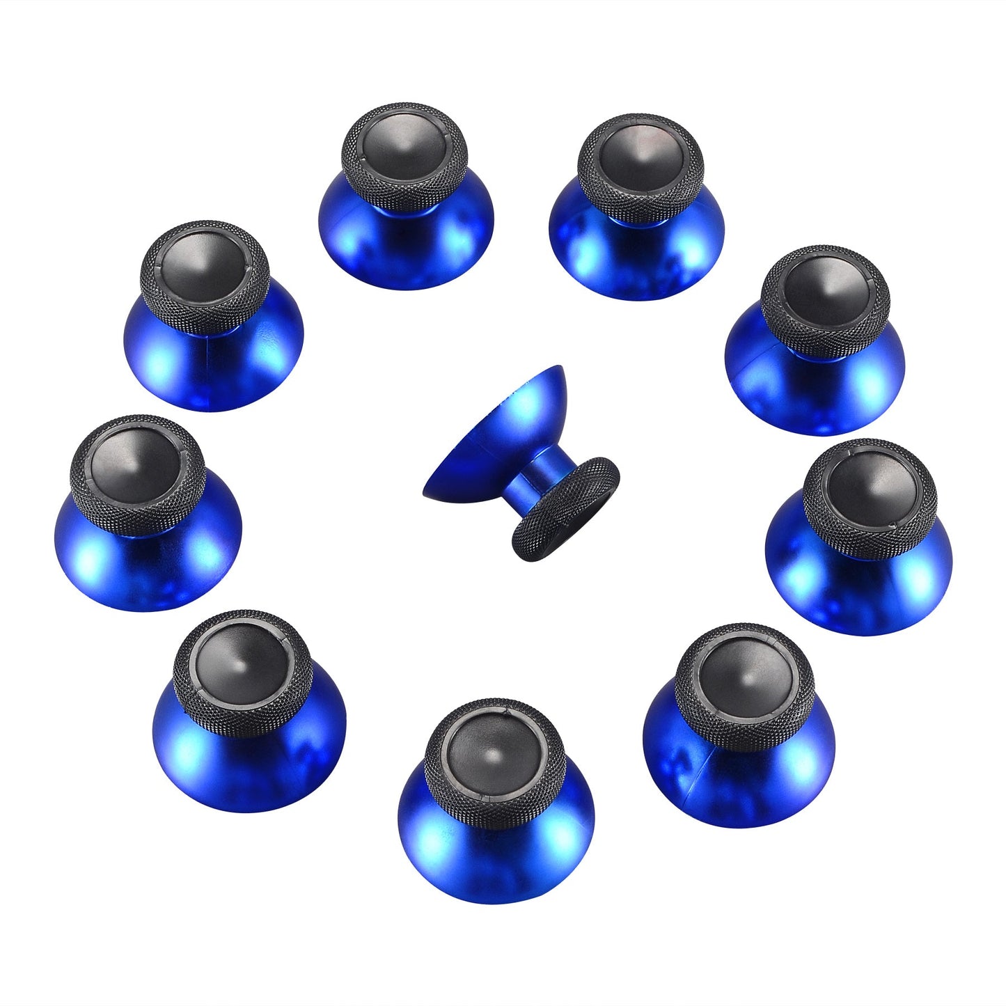 eXtremeRate Retail 10 pcs Rubberized Chrome Thumbsticks Analog Sticks Buttons Replacement Parts for Xbox One Xbox One X Xbox One S Controller (Blue) - XBHK0004GC