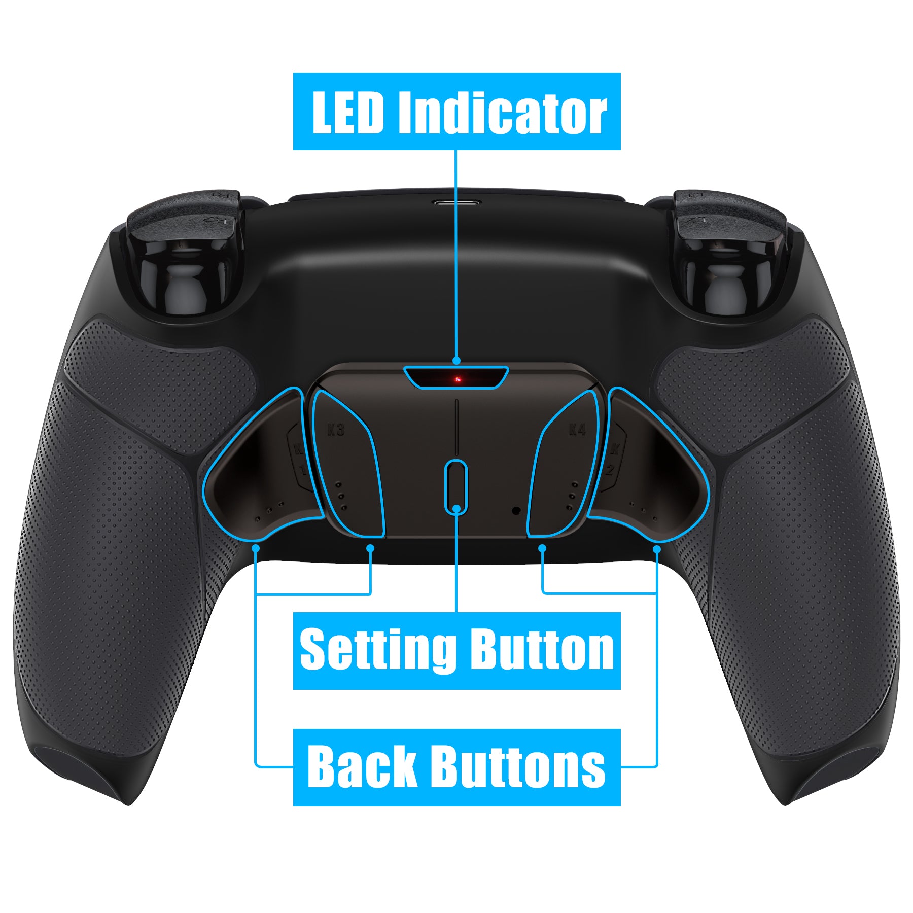 eXtremeRate Retail Rubberized Black Remappable Real Metal Buttons (RMB) Version RISE4 Remap Kit for PS5 Controller BDM-030, Upgrade Board & Redesigned Back Shell & 4 Back Buttons for PS5 Controller - YPFJ7001G3