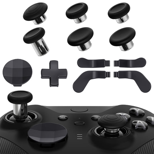 13 in 1 Component Pack Kit Replacement Metal Thumbsticks & D-Pads & Paddles for Xbox Elite Series 2 & Elite 2 Core Controller (Model 1797) - Black & Metallic Silver eXtremeRate