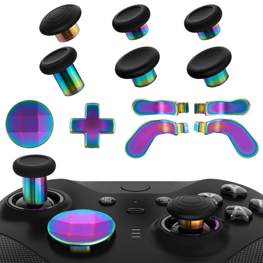 13 in 1 Component Pack Kit Replacement Metal Thumbsticks & D-Pads & Paddles for Xbox Elite Series 2 & Elite 2 Core Controller (Model 1797) - Metallic Rainbow Aura Blue & Purple eXtremeRate