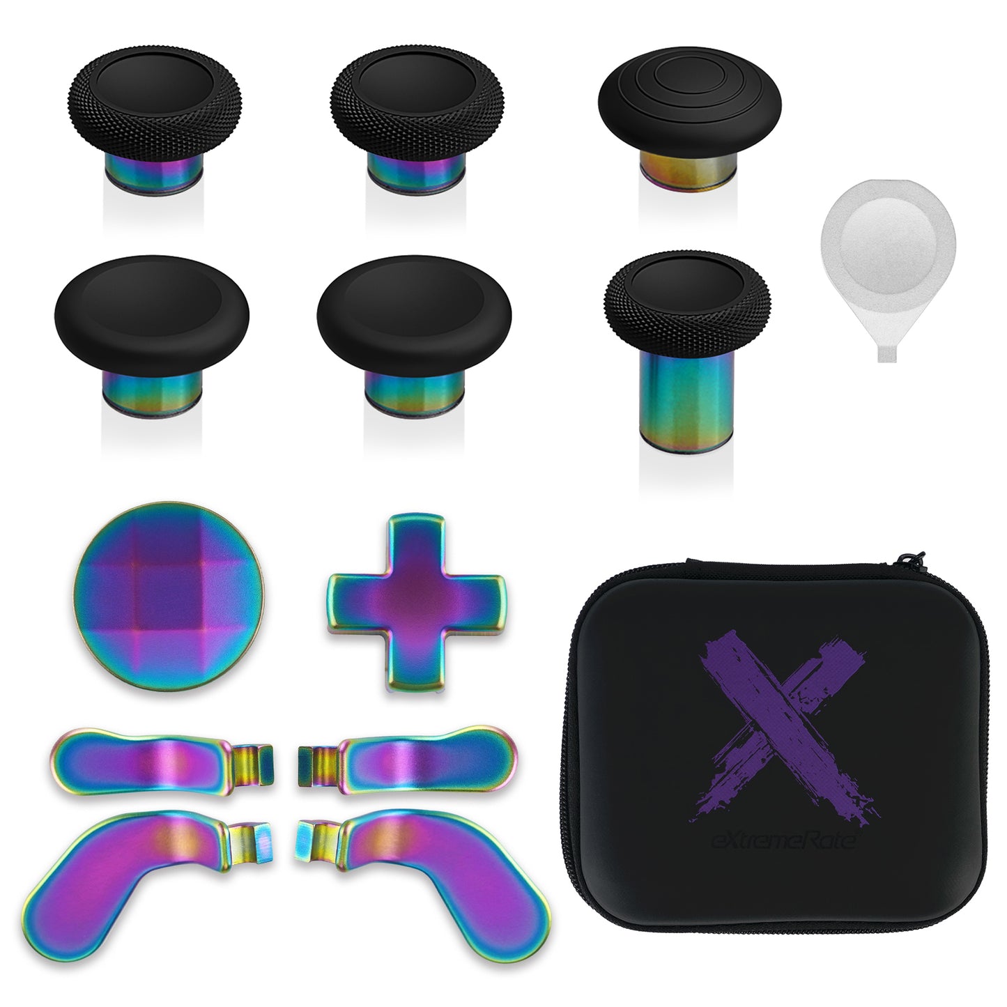 eXtremeRate 13 in 1 Component Pack Kit Replacement Metal Thumbsticks & D-Pads & Paddles for Xbox Elite Series 2 & Elite 2 Core Controller (Model 1797) - Metallic Rainbow Aura Blue & Purple eXtremeRate