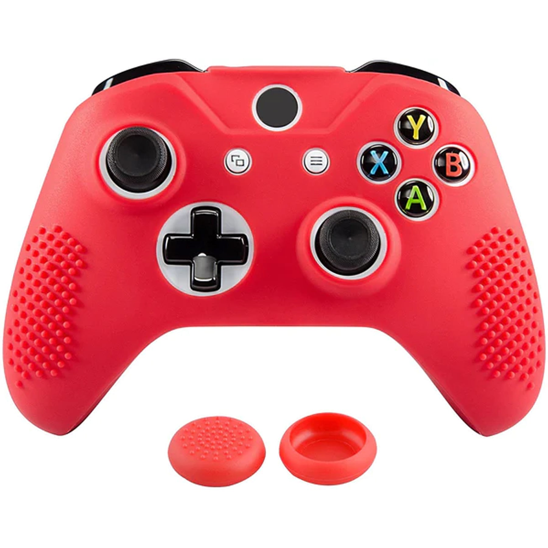 eXtremeRate Protective Anti-Slip Silicone Case with Thumb Grips Caps for Xbox One X & S Controller - Red eXtremeRate