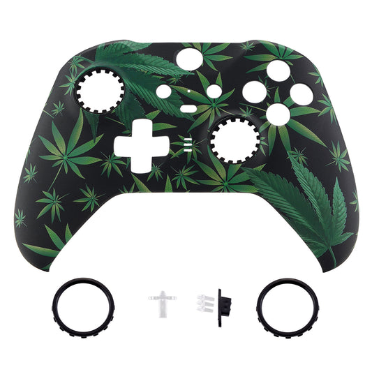Green Weeds Patterned Faceplate Cover, Soft Touch Front Housing Shell Case Replacement Kit for Xbox One Elite Series 2 Controller (Model 1797 and Core Model 1797) - Thumbstick Accent Rings Included - ELT111 eXtremeRate