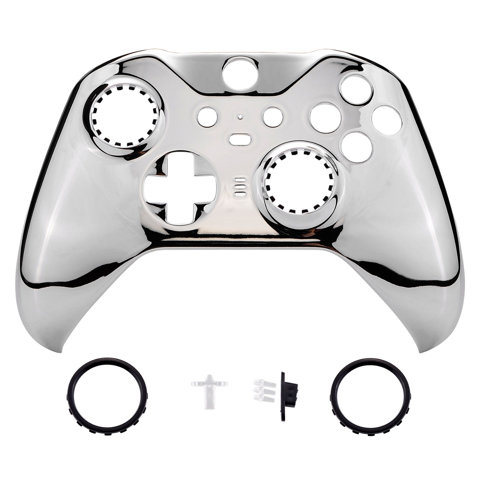 Chrome Silver Edition Glossy Faceplate Cover, Front Housing Shell Case Replacement Kit for Xbox One Elite Series 2 Controller (Model 1797 and Core Model 1797) - Thumbstick Accent Rings Included - ELD402 eXtremeRate