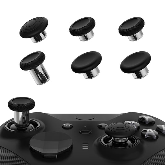 6 in 1 Metal Replacement Thumbsticks for Xbox Elite Series 2 & Elite 2 Core Controller (Model 1797) - Black & Metallic Silver eXtremeRate