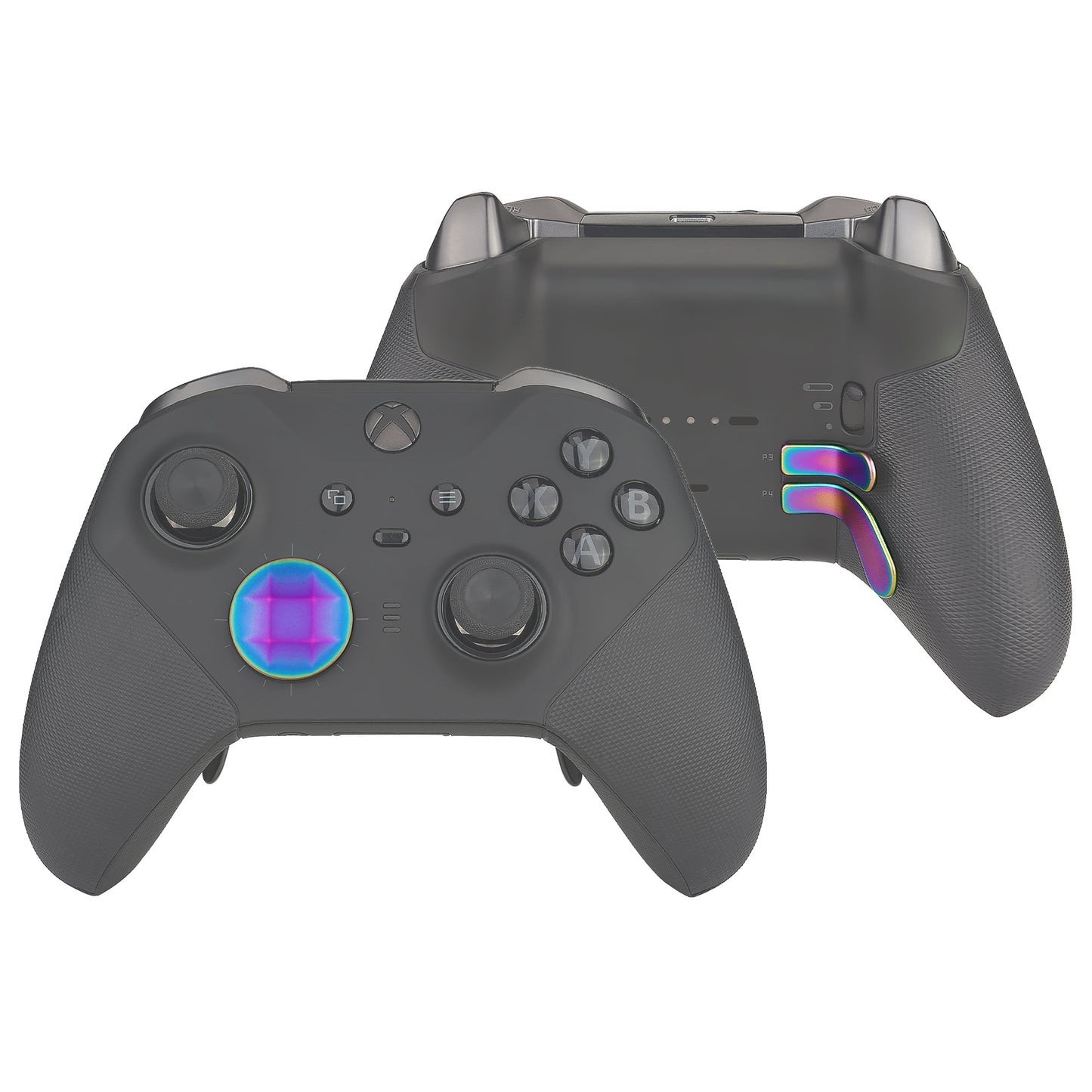 eXtremeRate Retail 6 in 1 Metallic Rainbow Aura Blue & Purple Replacement Magnetic Stainless Steel Back Paddles For Xbox Elite & Elite Series 2 Controller - IL509