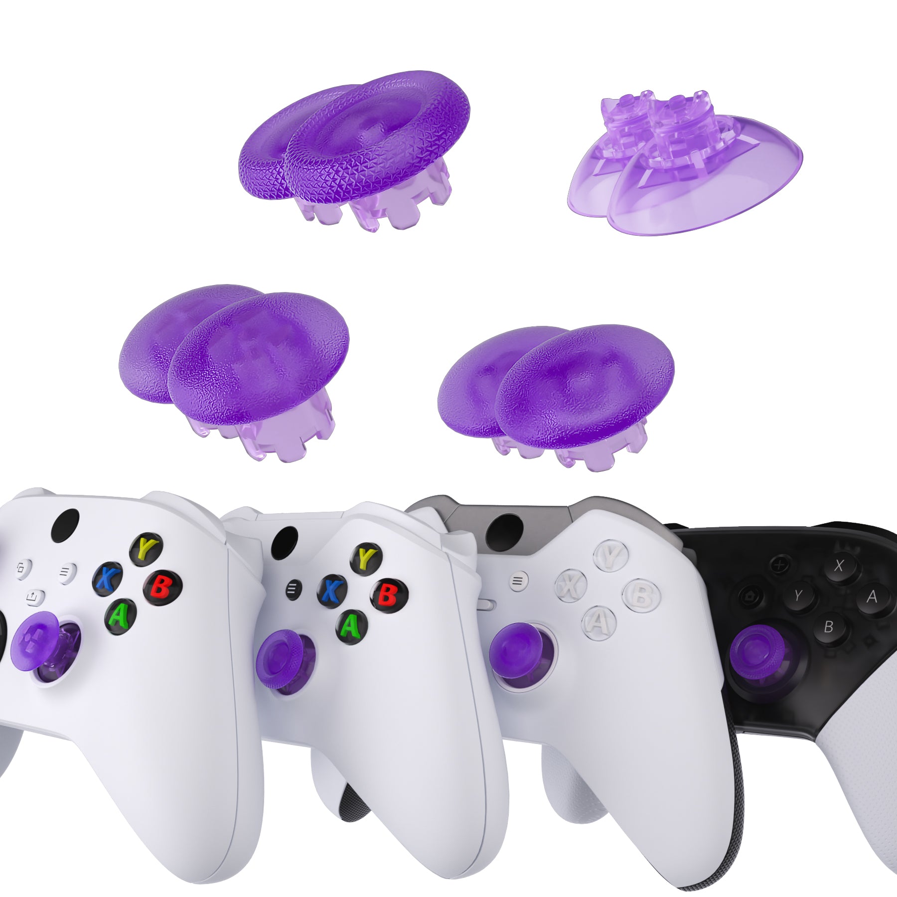 eXtremeRate EDGE Sticks Replacement Interchangeable Thumbsticks for Xbox Series X/S & Xbox Core & Xbox One X/S & Xbox Elite V1 & NS Switch Pro Controller - Clear Atomic Purple eXtremeRate