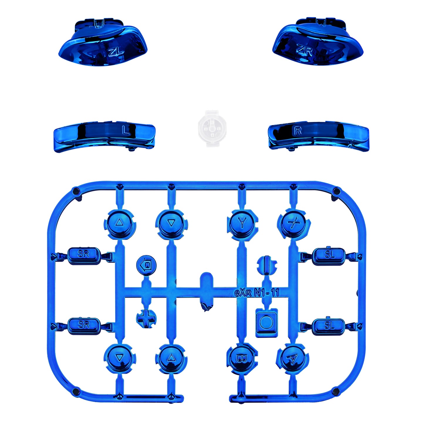 eXtremeRate Replacement Full Set Buttons for Joycon of NS Switch - Chrome Blue Glossy