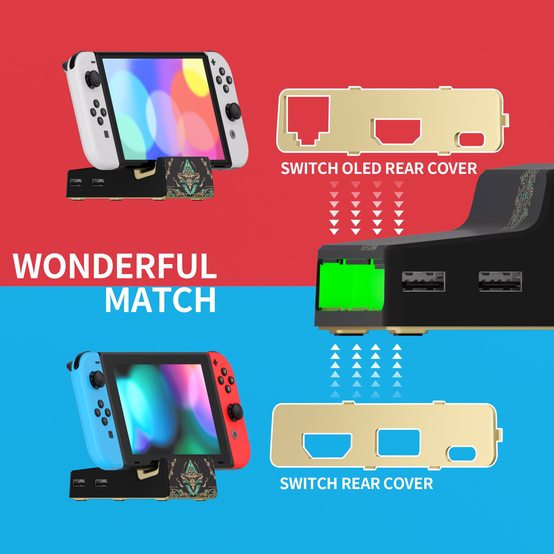 eXtremeRate AiryDocky DIY Kit Replacement Shell Case for Nintendo Switch Dock - Glow in Dark - Totem of Kingdom Black eXtremeRate