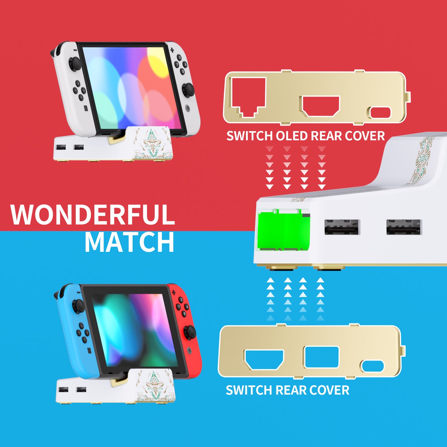 eXtremeRate AiryDocky DIY Kit Replacement Shell Case for Nintendo Switch Dock - Glow in Dark - Totem of Kingdom White eXtremeRate