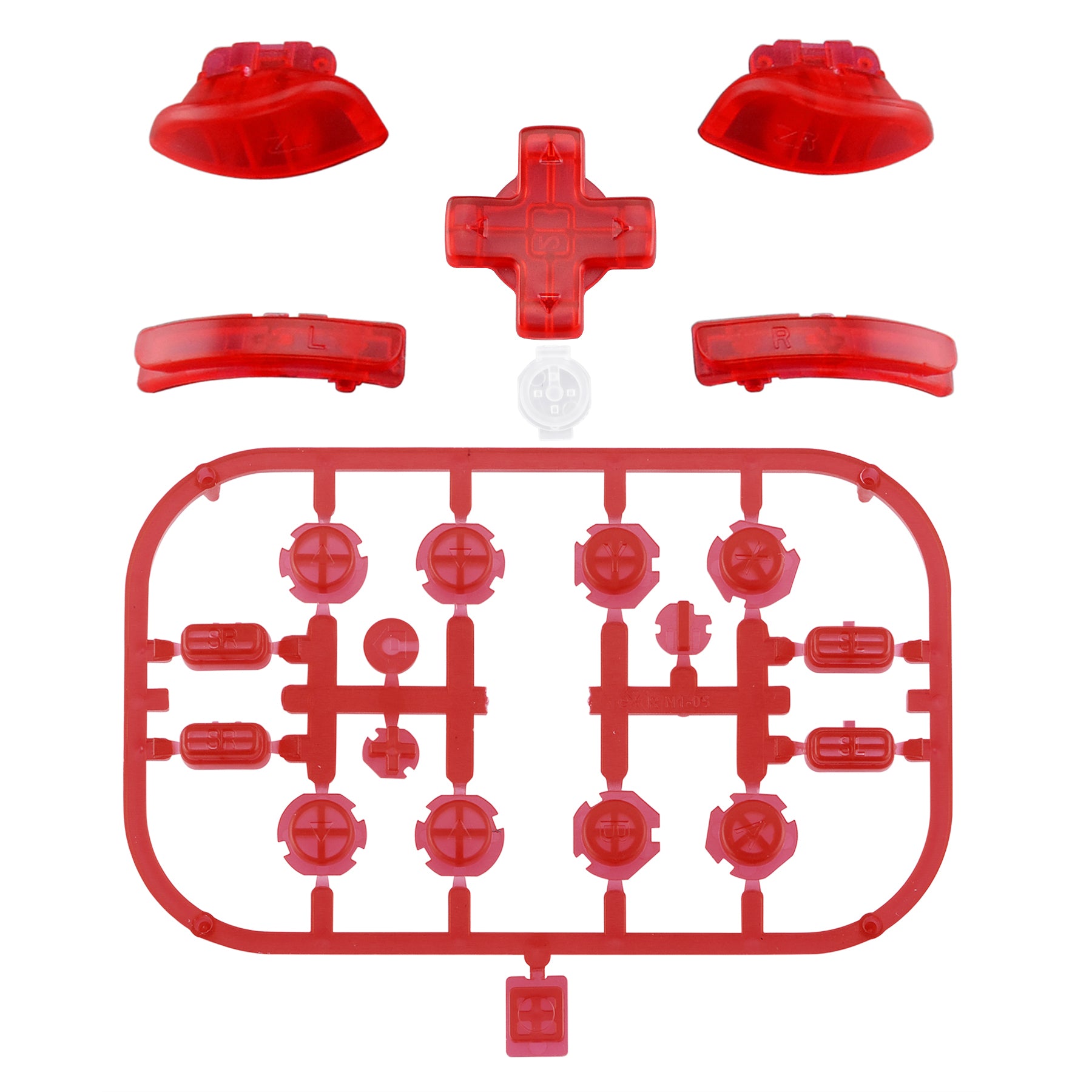 eXtremeRate Dpad Version Replacement Full Set Buttons for Joycon of Switch (D-pad ONLY Fits for eXtremeRate D-pad Shell for Joycon) - Transparent Clear Red eXtremeRate