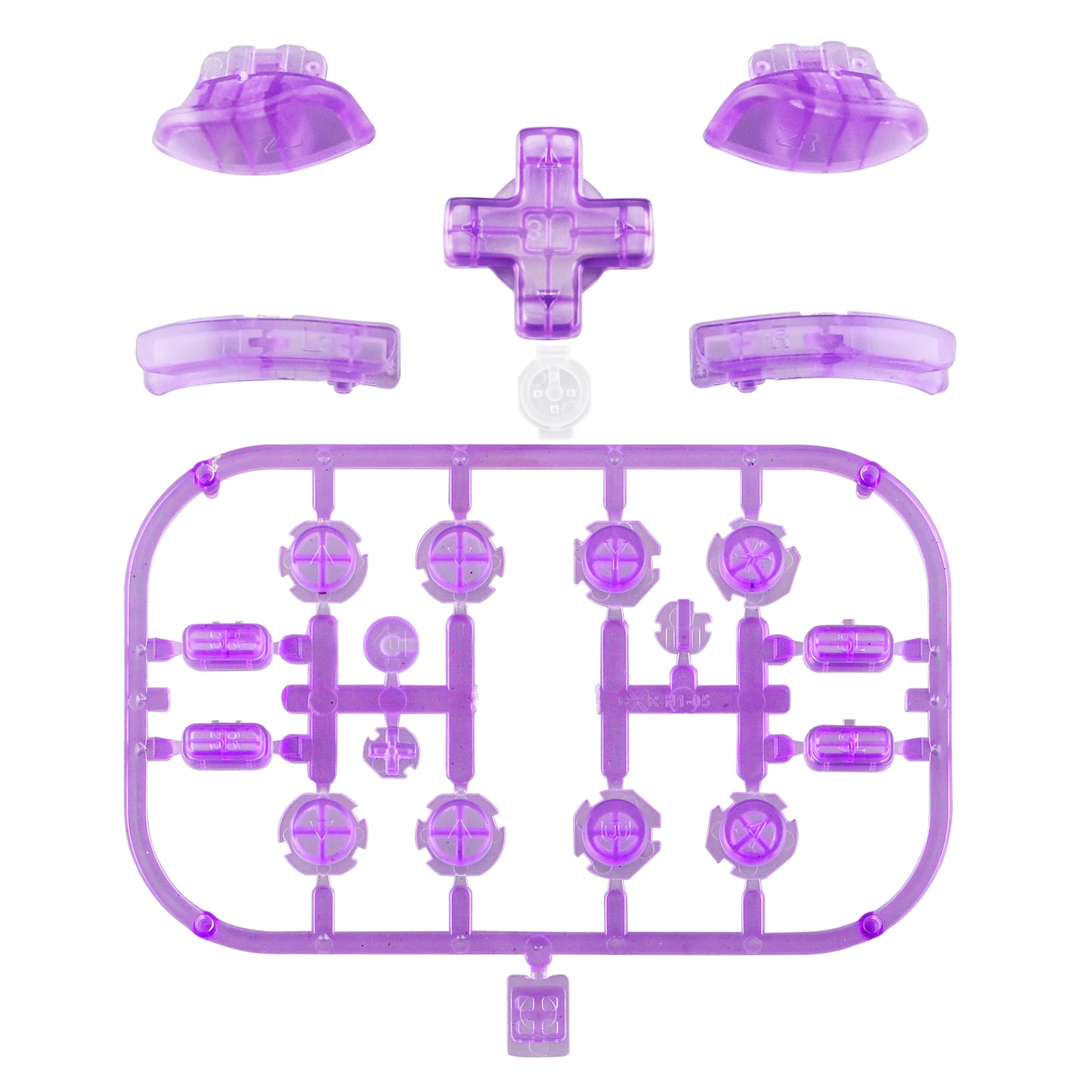 eXtremeRate Dpad Version Replacement Full Set Buttons for Joycon of Switch (D-pad ONLY Fits for eXtremeRate D-pad Shell for Joycon) - Clear Atomic Purple eXtremeRate