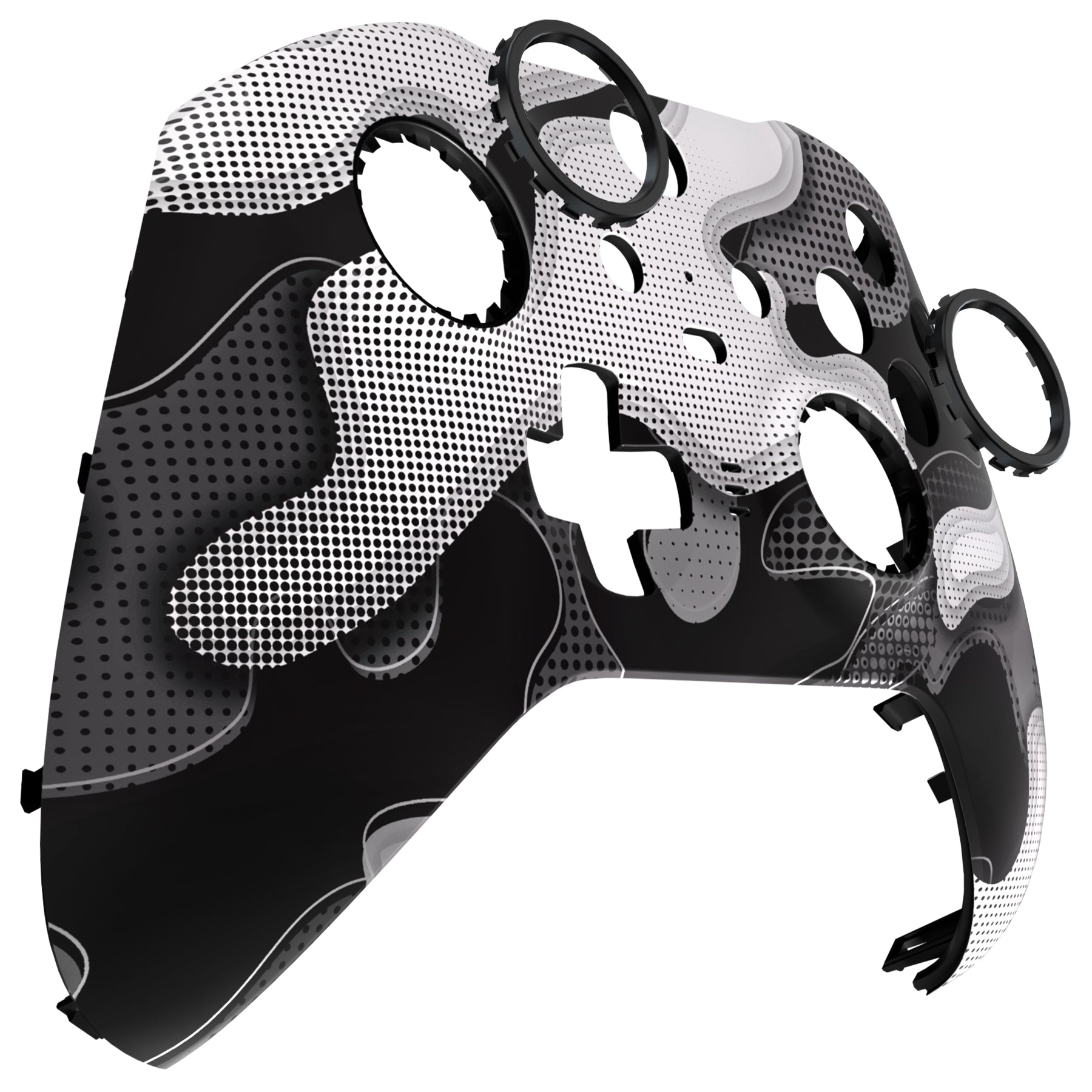 eXtremeRate Retail Black White Camouflage Faceplate Cover, Soft Touch Front Housing Shell Case Replacement Kit for Xbox One Elite Series 2 Controller Model 1797 - Thumbstick Accent Rings Included - ELT147