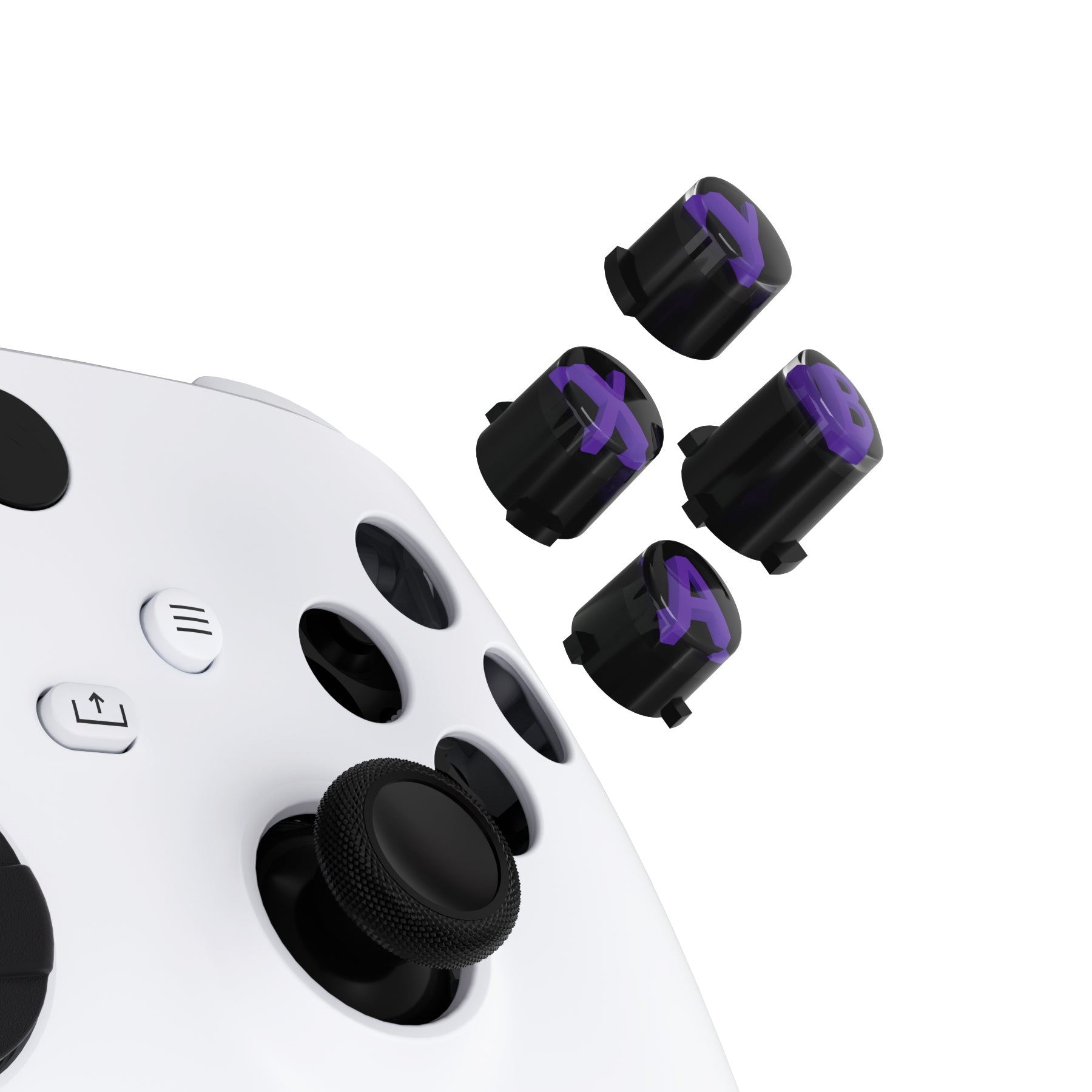 eXtremeRate Retail Three-Tone Black & Clear & Purple ABXY Action Buttons with Classic Symbols for Xbox Series X & S Controller & Xbox One S/X & Xbox One Elite V1/V2 Controller - JDX3M006