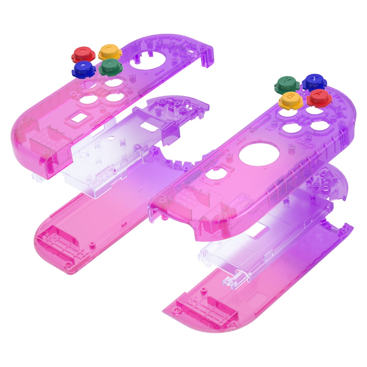 eXtremeRate Replacement Full Set Shell Case with Buttons for Joycon of NS Switch - Clear Atomic Purple Rose Red