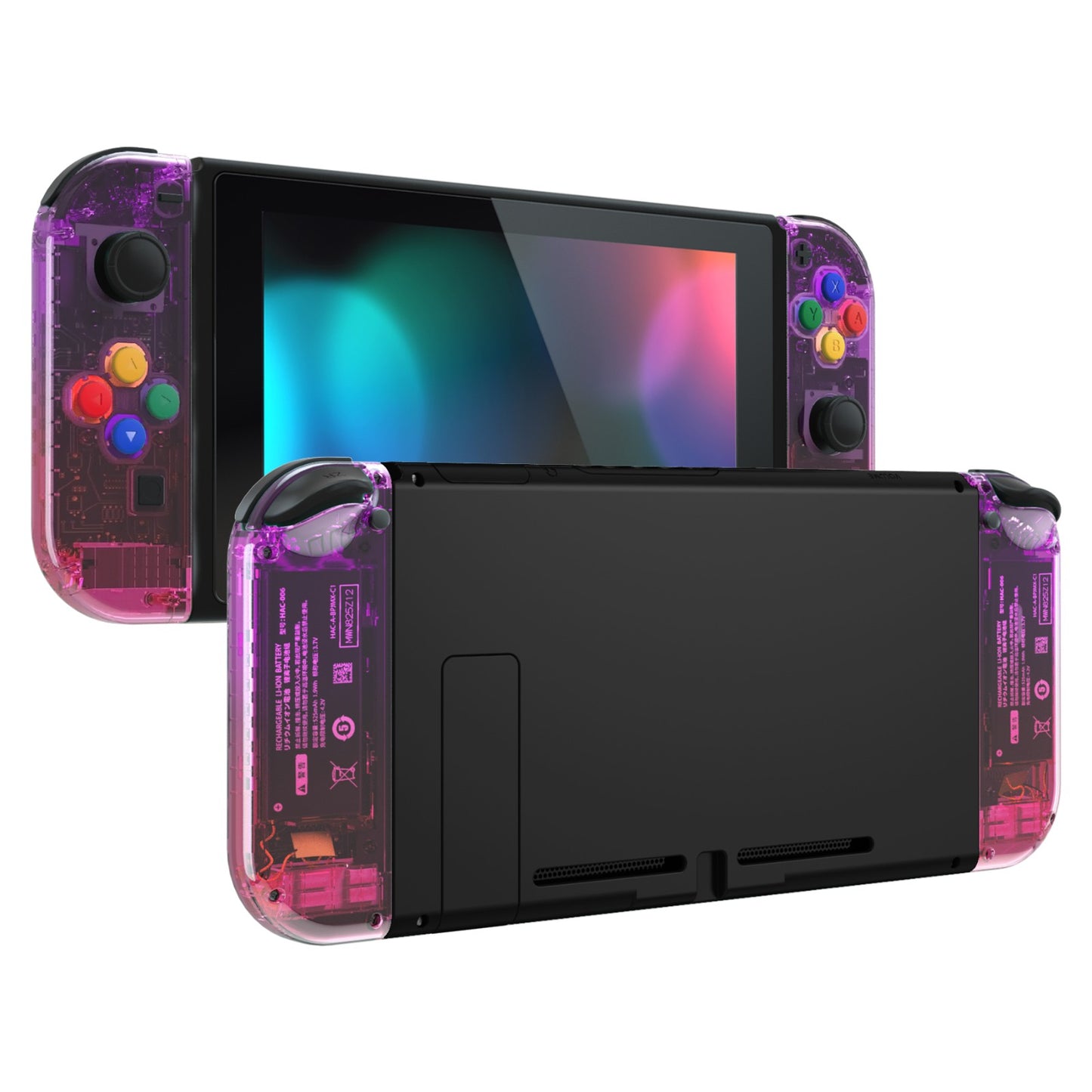 eXtremeRate Replacement Full Set Shell Case with Buttons for Joycon of NS Switch - Clear Atomic Purple Rose Red