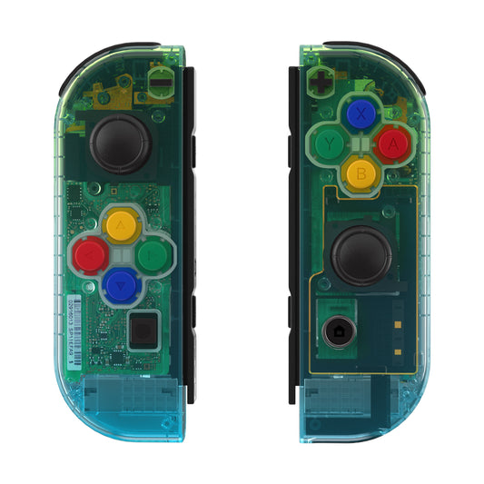 eXtremeRate Replacement Full Set Shell Case with Buttons for Joycon of NS Switch - Gradient Translucent Green Blue