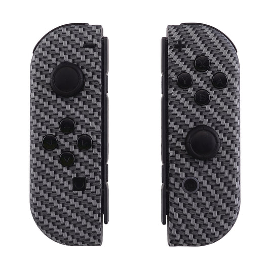 eXtremeRate Replacement Full Set Shell Case with Buttons for Joycon of NS Switch - Black Silver Carbon Fiber eXtremeRate