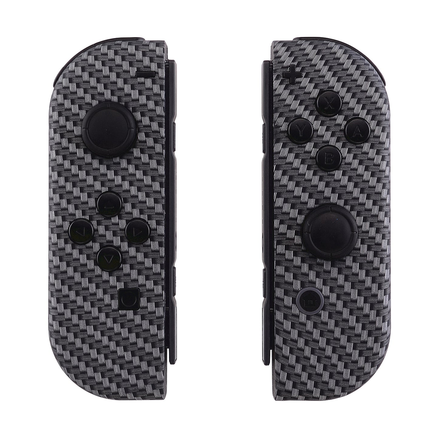 eXtremeRate Replacement Full Set Shell Case with Buttons for Joycon of NS Switch - Black Silver Carbon Fiber