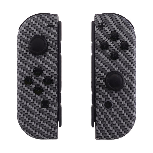 eXtremeRate Replacement Full Set Shell Case with Buttons for Joycon of NS Switch - Black Silver Carbon Fiber