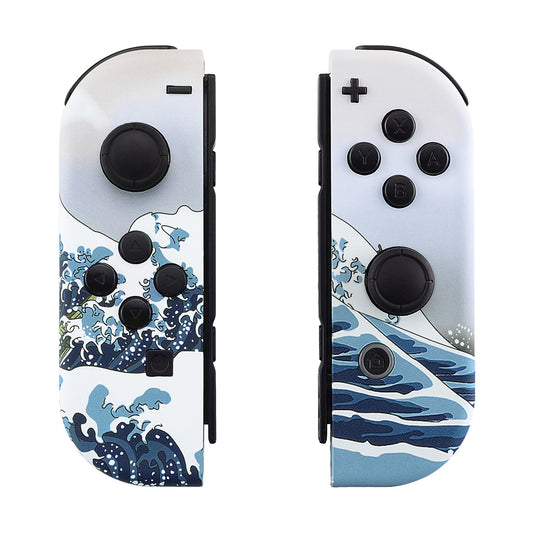 eXtremeRate Replacement Full Set Shell Case with Buttons for Joycon of NS Switch - The Great Wave Patterned